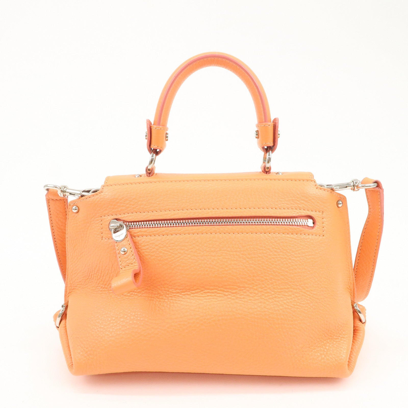 Ferragamo Gancini Leather 2Way Bag Hand Bag Shoulder Bag Orange