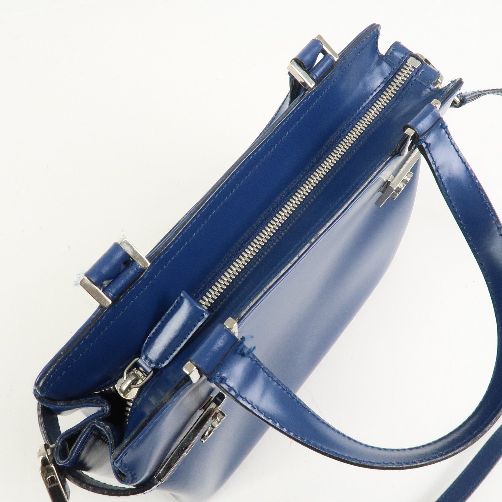 Ferragamo Gancini Logo Leather 2Way Bag Hand Bag Shoulder Bag Blue