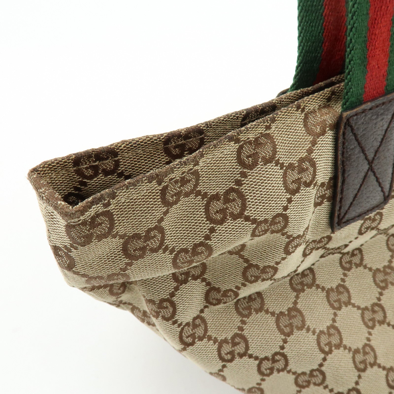 GUCCI Sherry GG Canvas Leather Tote Bag Hand Bag Brown 131228