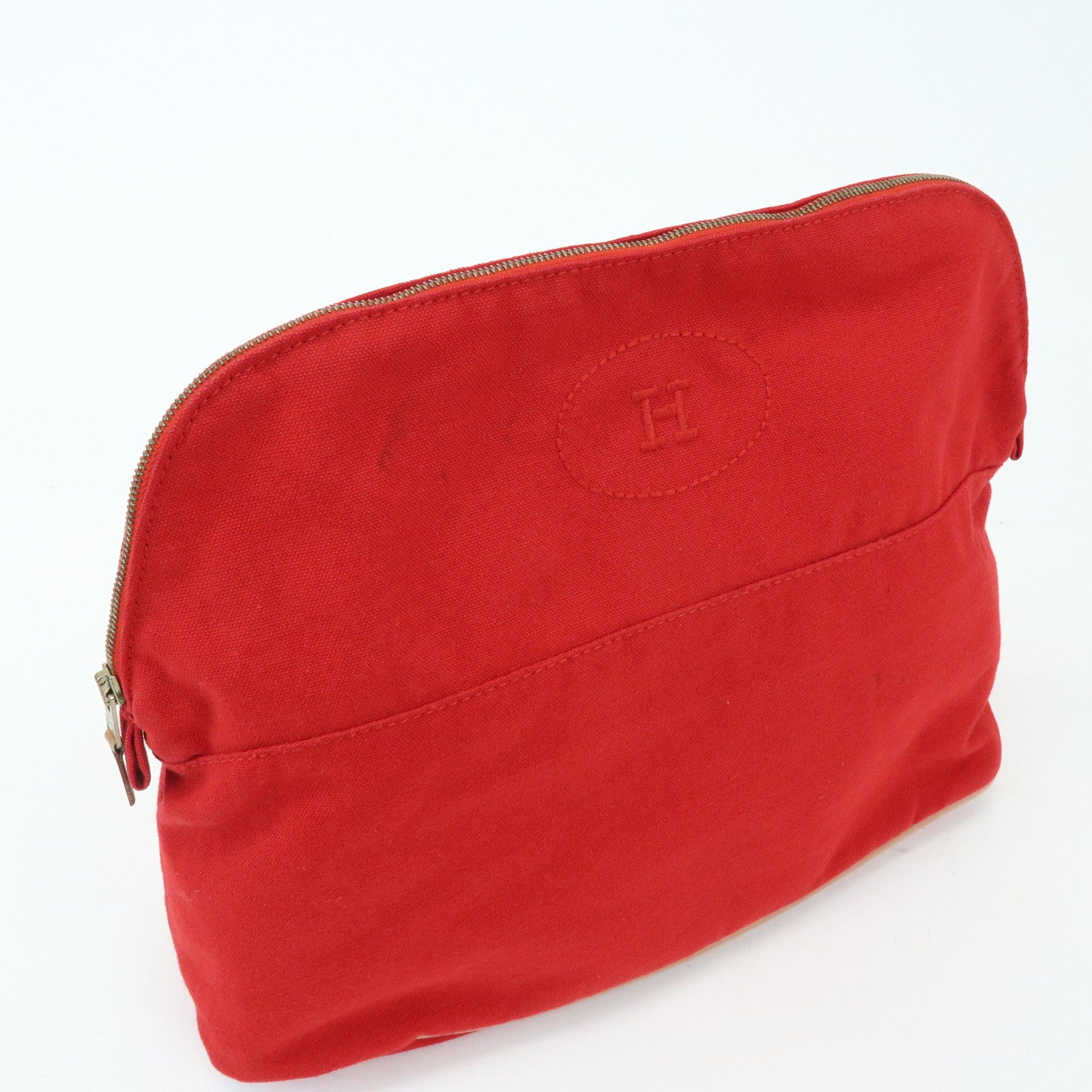 HERMES Cotton Canvas Bolide Pouch GM Cosmetic Pouch Red