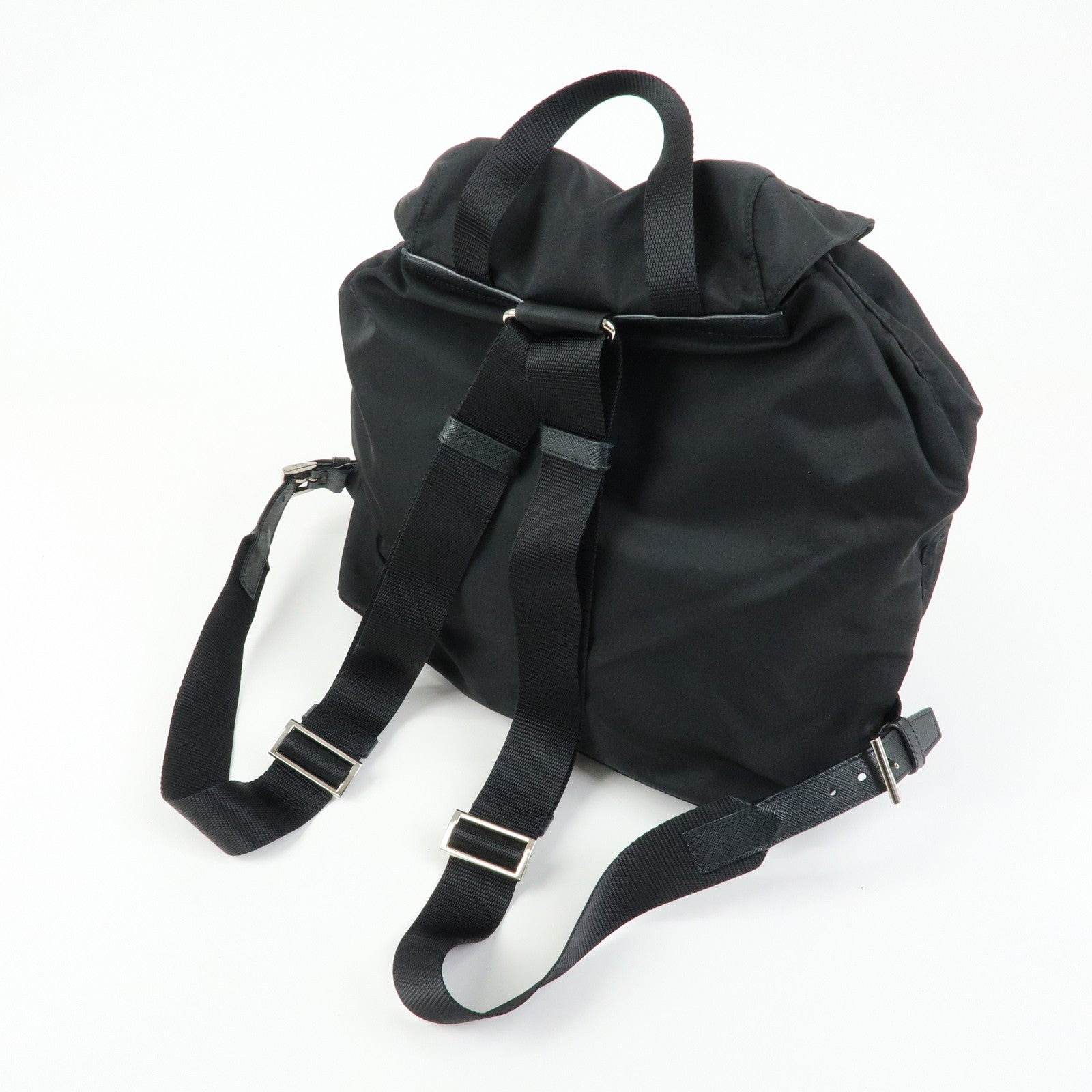 PRADA Triangle Logo Nylon Saffiano leather Backpack Rucksuck Black