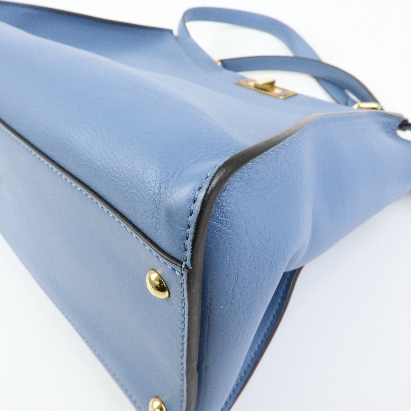 FENDI Peekaboo Leather 2Way Bag Tote Shoulder Bag Light Blue 8BN210