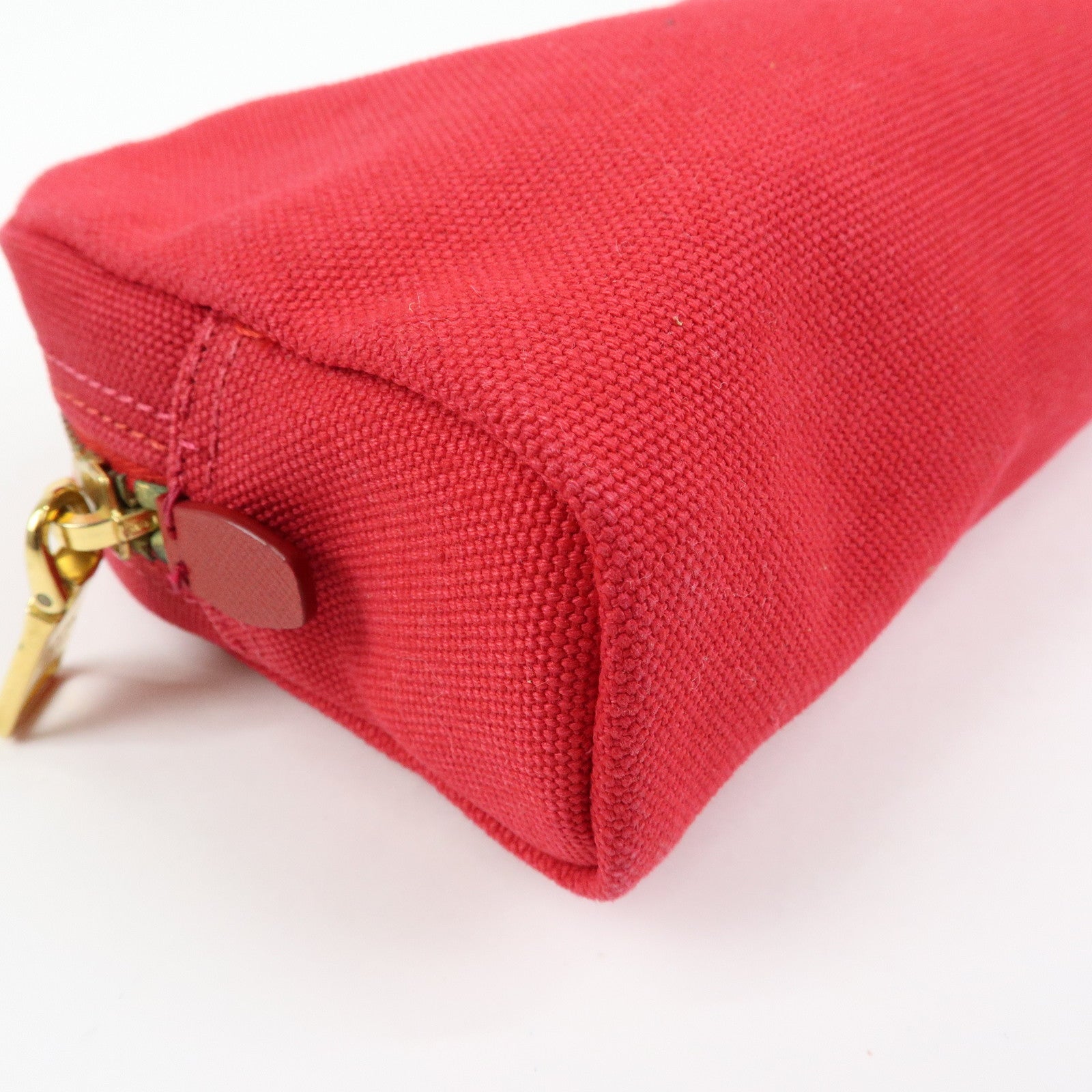 PRADA Triangle Logo Canvas Saffiano Leather Pouch Red 1N0021