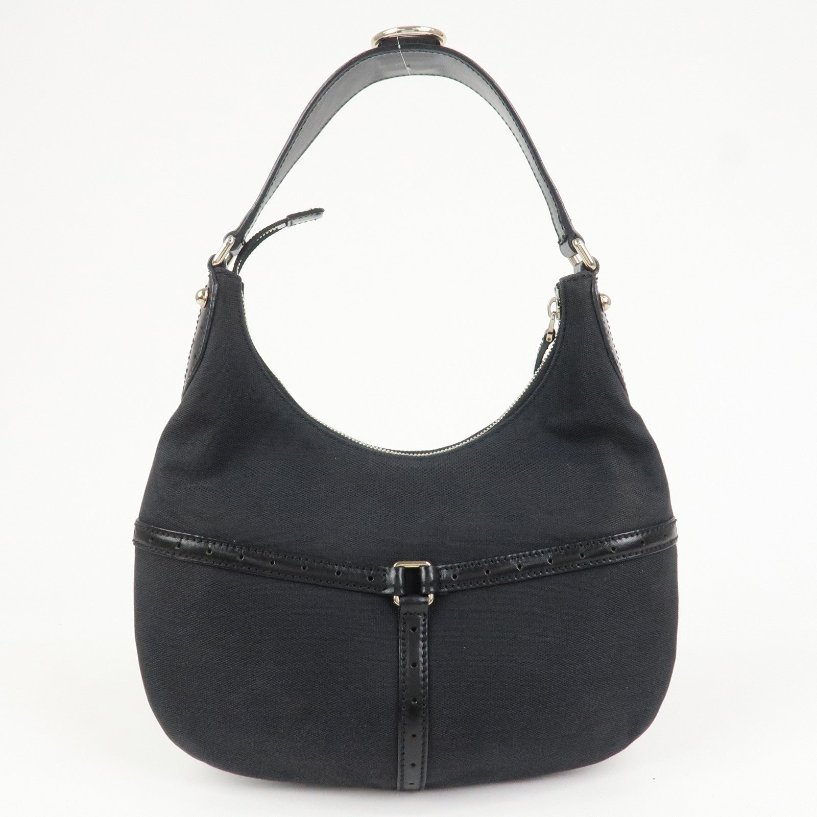 GUCCI Interlocking G Canvas Leather One Shoulder Bag Black 114869