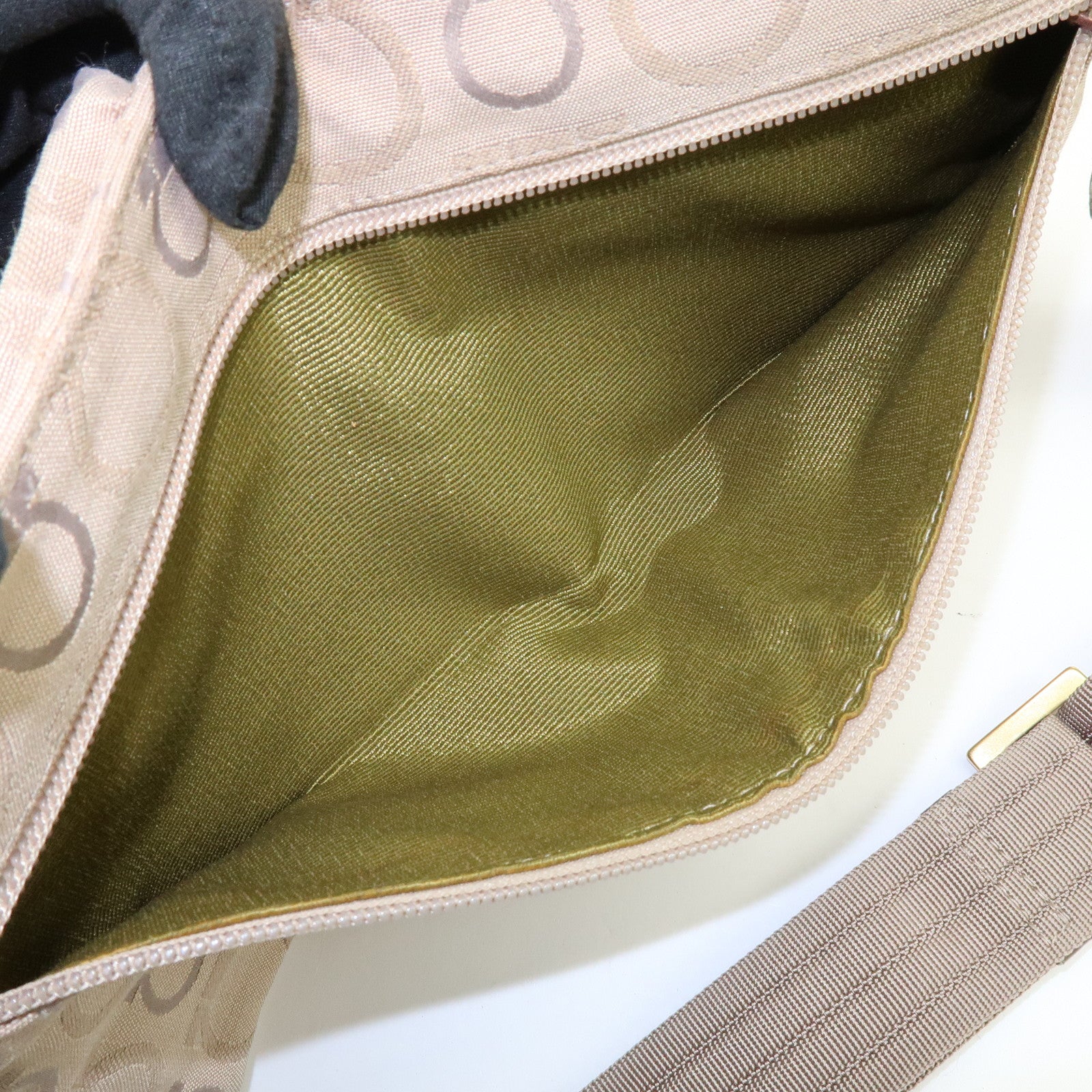 Ferragamo Gancini Canvas Leather Body Bag Waist Bag Beige