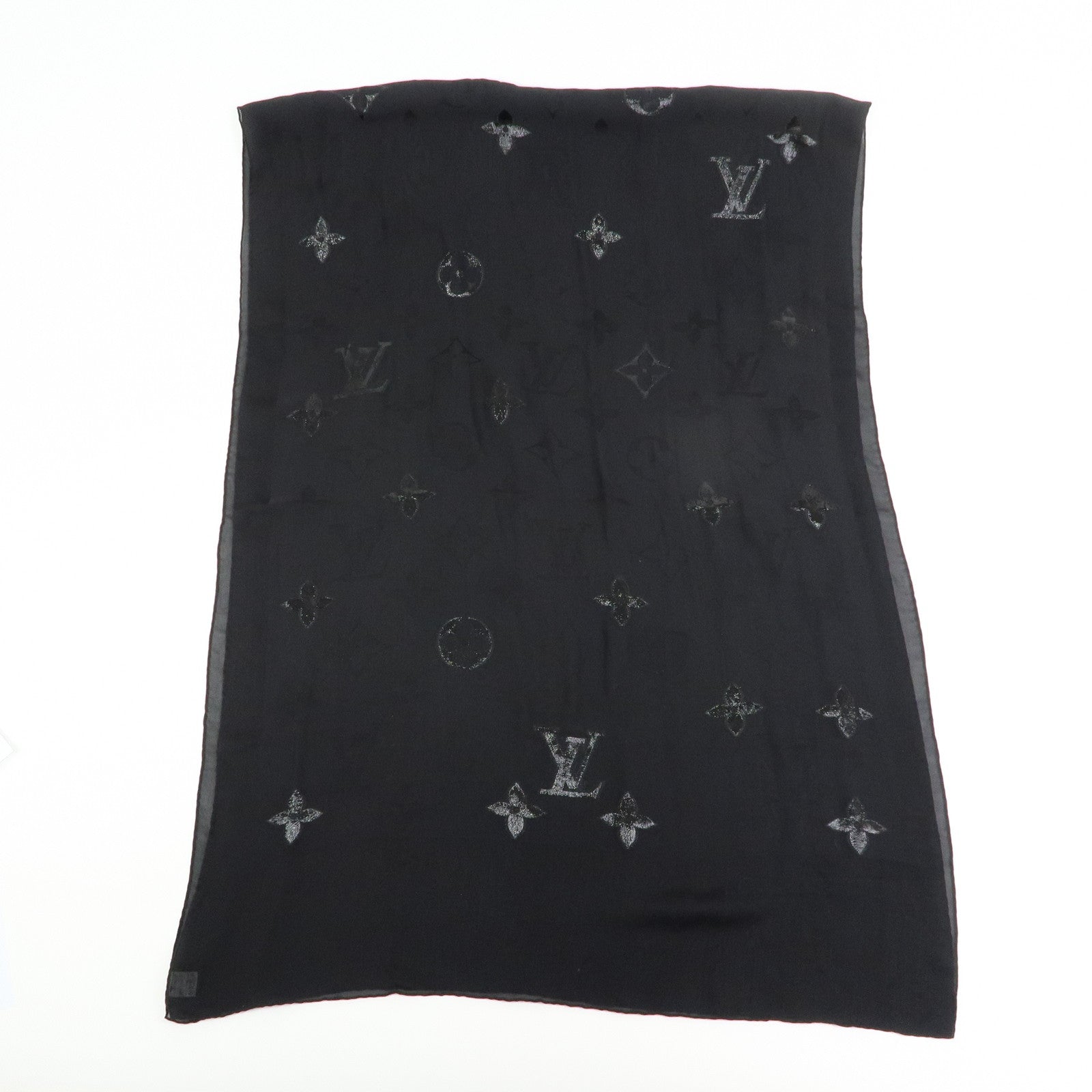Louis Vuitton Silk Nylon Scarf Shawl Glitter Black