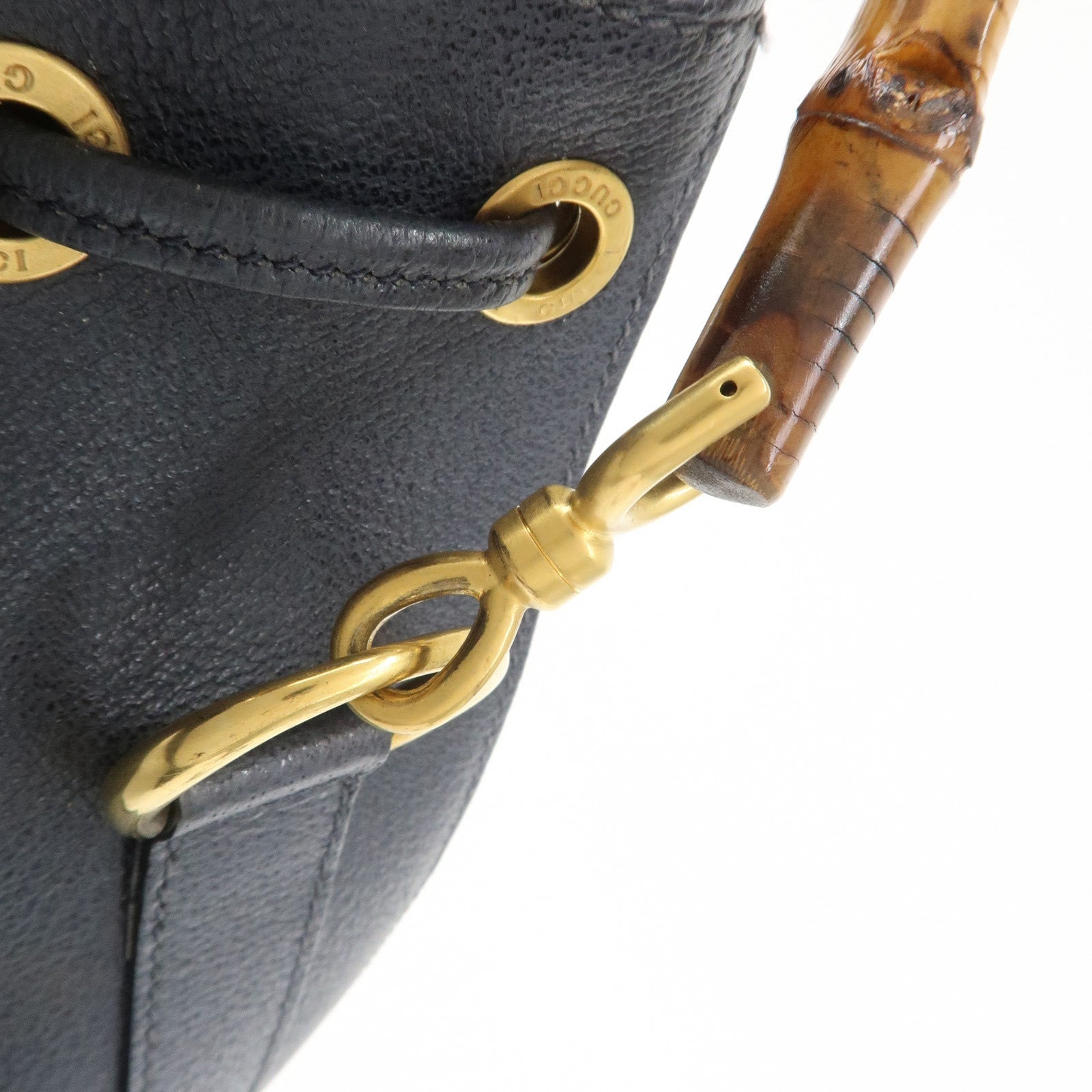 GUCCI Bamboo 2Way Bag Hand Bag Shoulder Bag Dark Navy 001繝ｻ2865