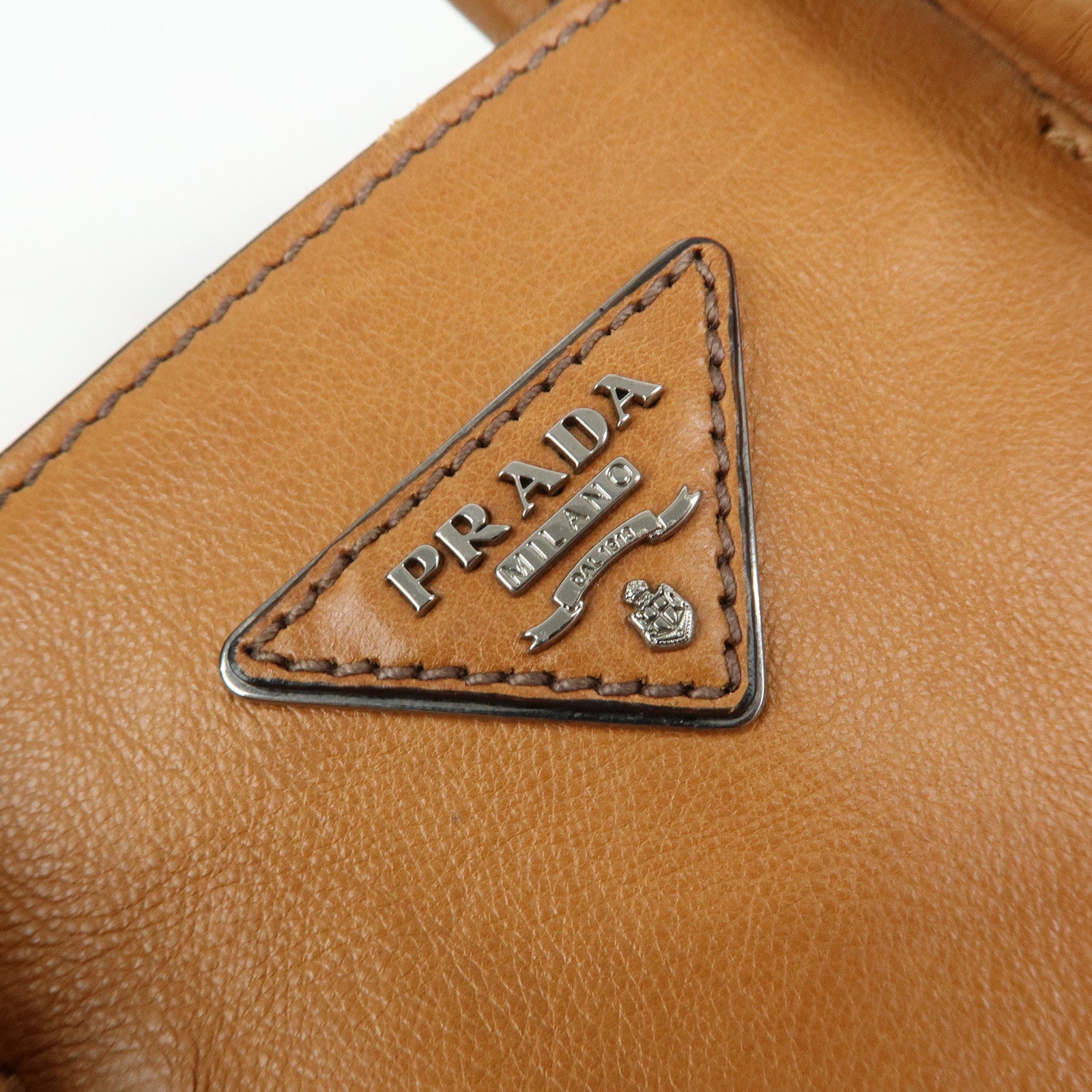 PRADA Triangle Logo Calf Leather 2Way Bag Hand Bag Brown BN2625