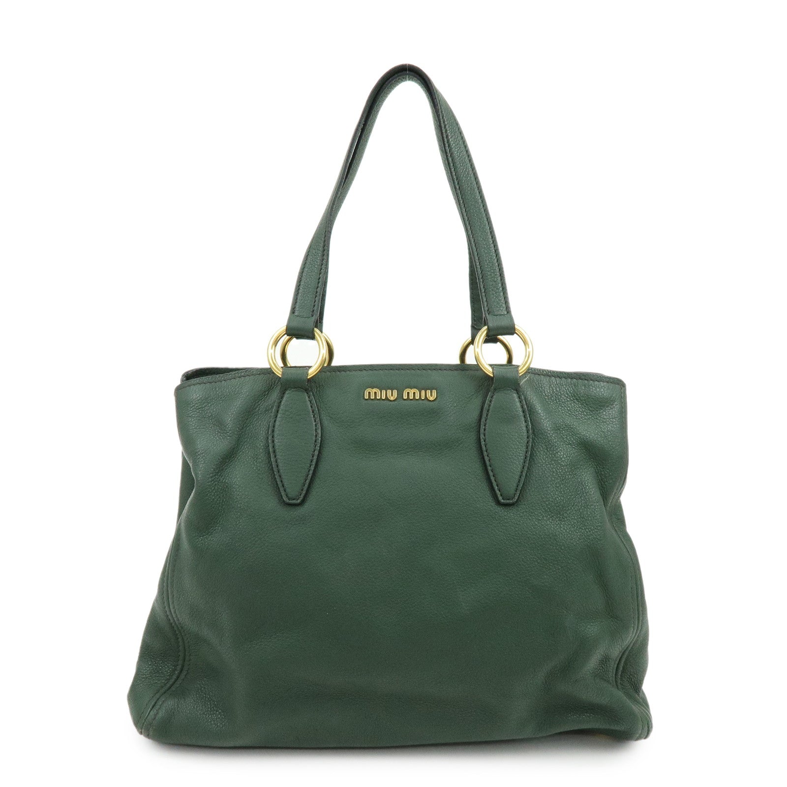 MIU MIU Logo Leather Tote Bag Shoulder Bag Hand Bag Moss Green