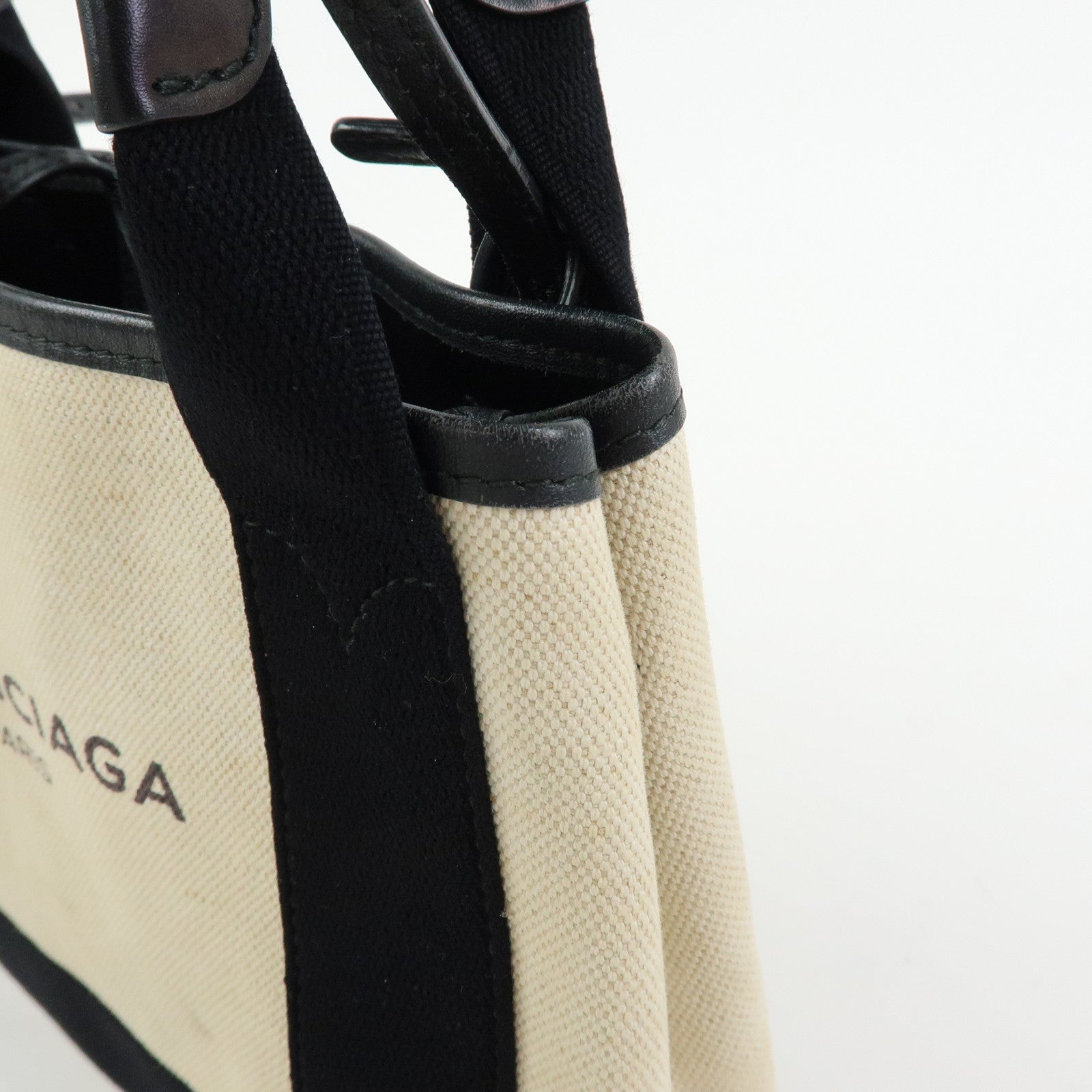 BALENCIAGA Navy Cabas XS Canvas Leather 2WAY Bag Ivory 390346