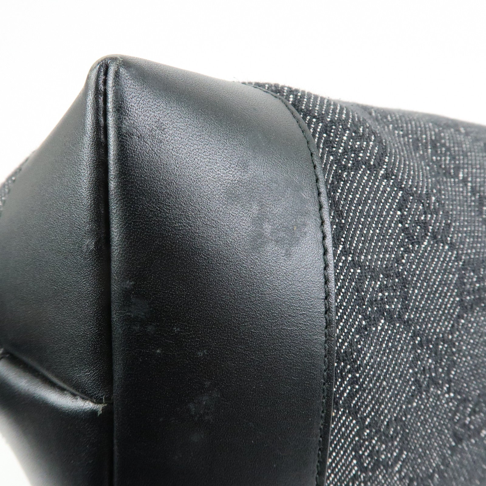 GUCCI GG Denim Leather Tote Bag Shoulder Bag Black 34339