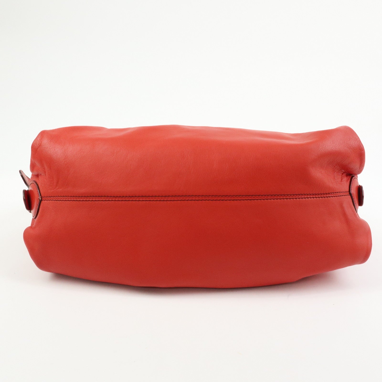 FENDI Logo Leather Shoulder Bag Hand Bag Doctor's Bag Red 8BR579