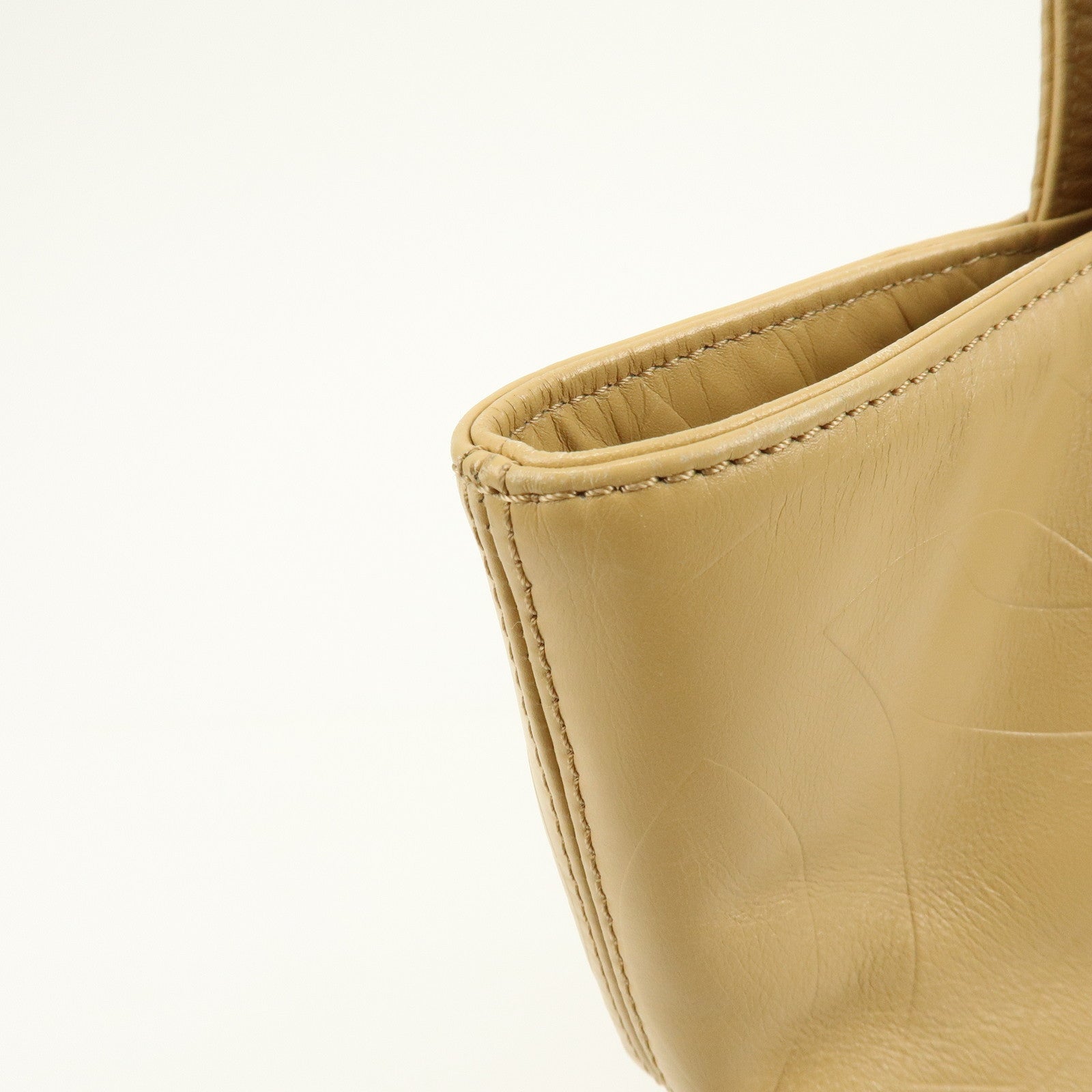 CHANEL COCO Mark Leather Tote Bag Shoulder Bag Beige