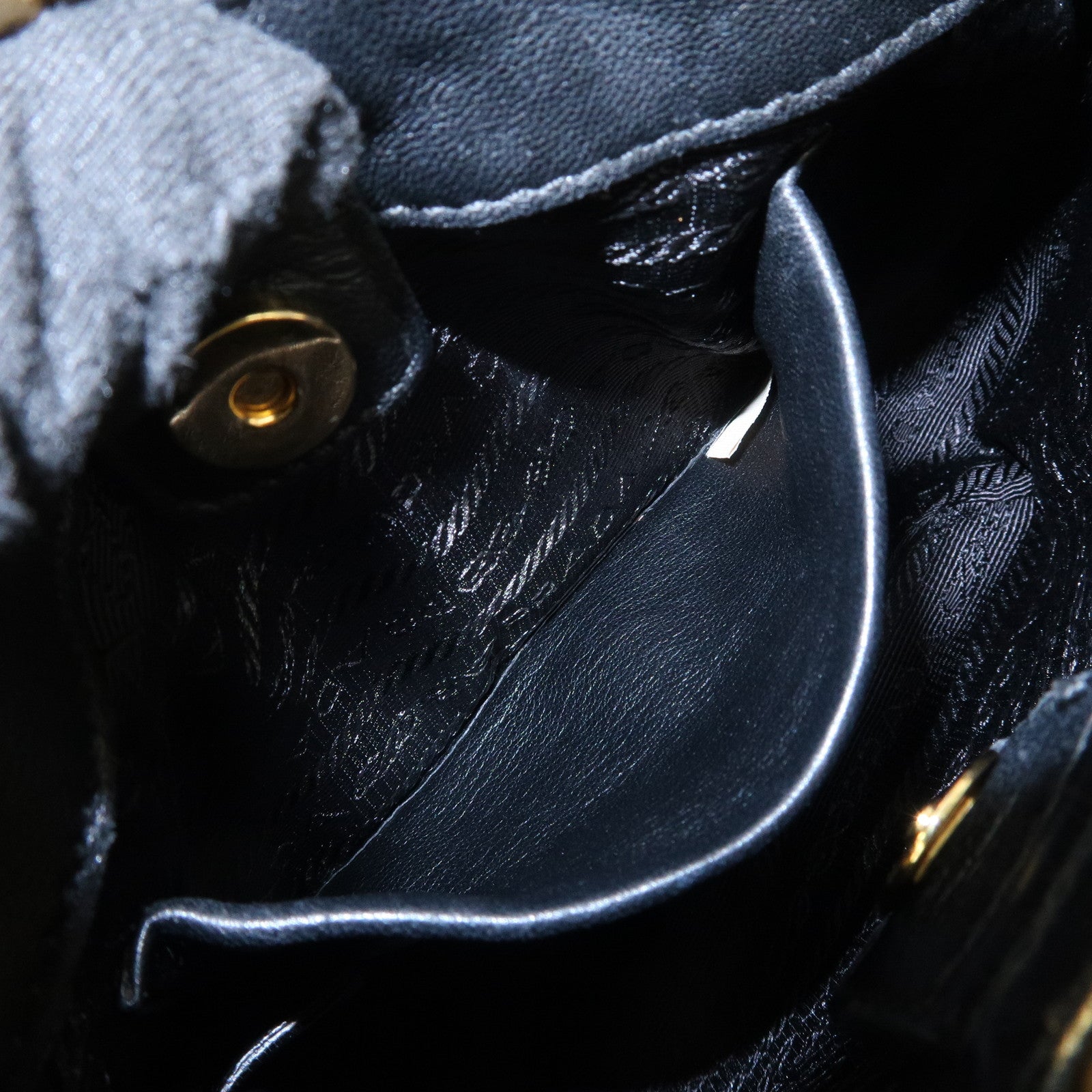 PRADA Leather Hand Bag Black Gold Hardware