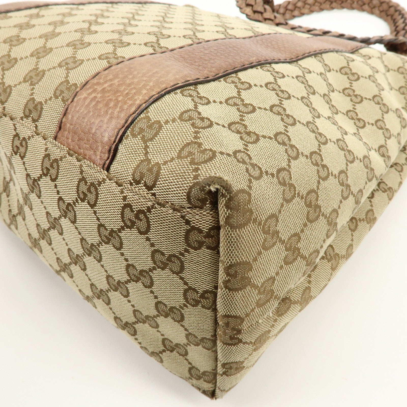 GUCCI Bamboo GG Canvas Leather Tote Bag Shoulder Bag Beige 232946