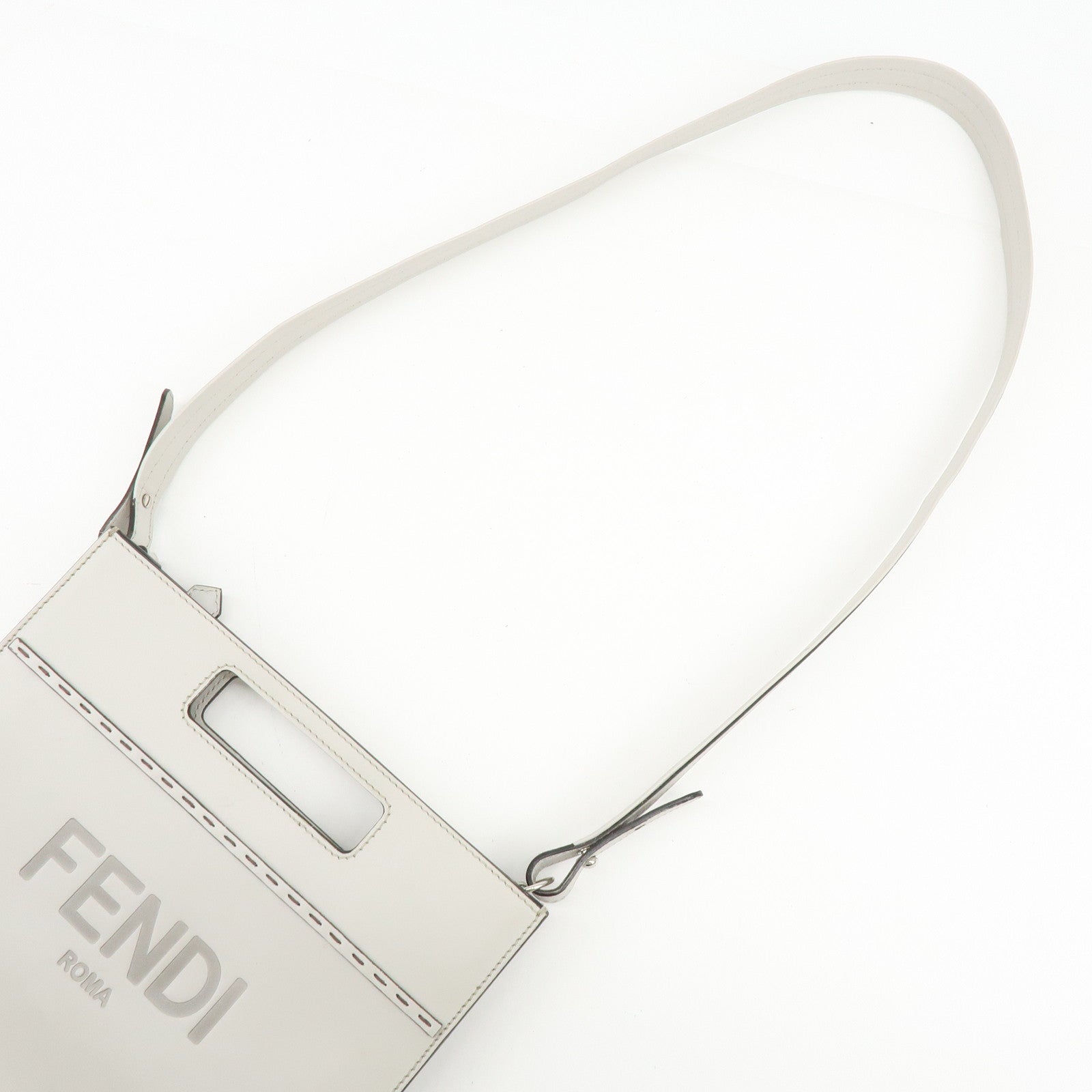 FENDI Logo Leather Shoulder Bag Crossbody Bag Light Grey 7VA547
