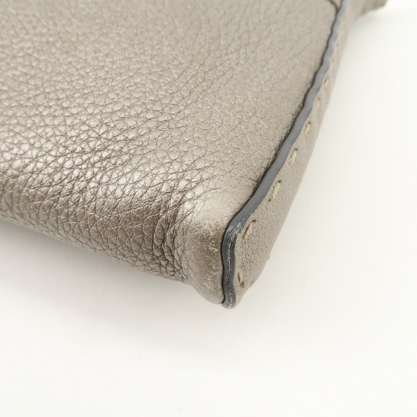 FENDI Selleria Leather Shoulder Bag Crossbody Bag Gray 8BT092