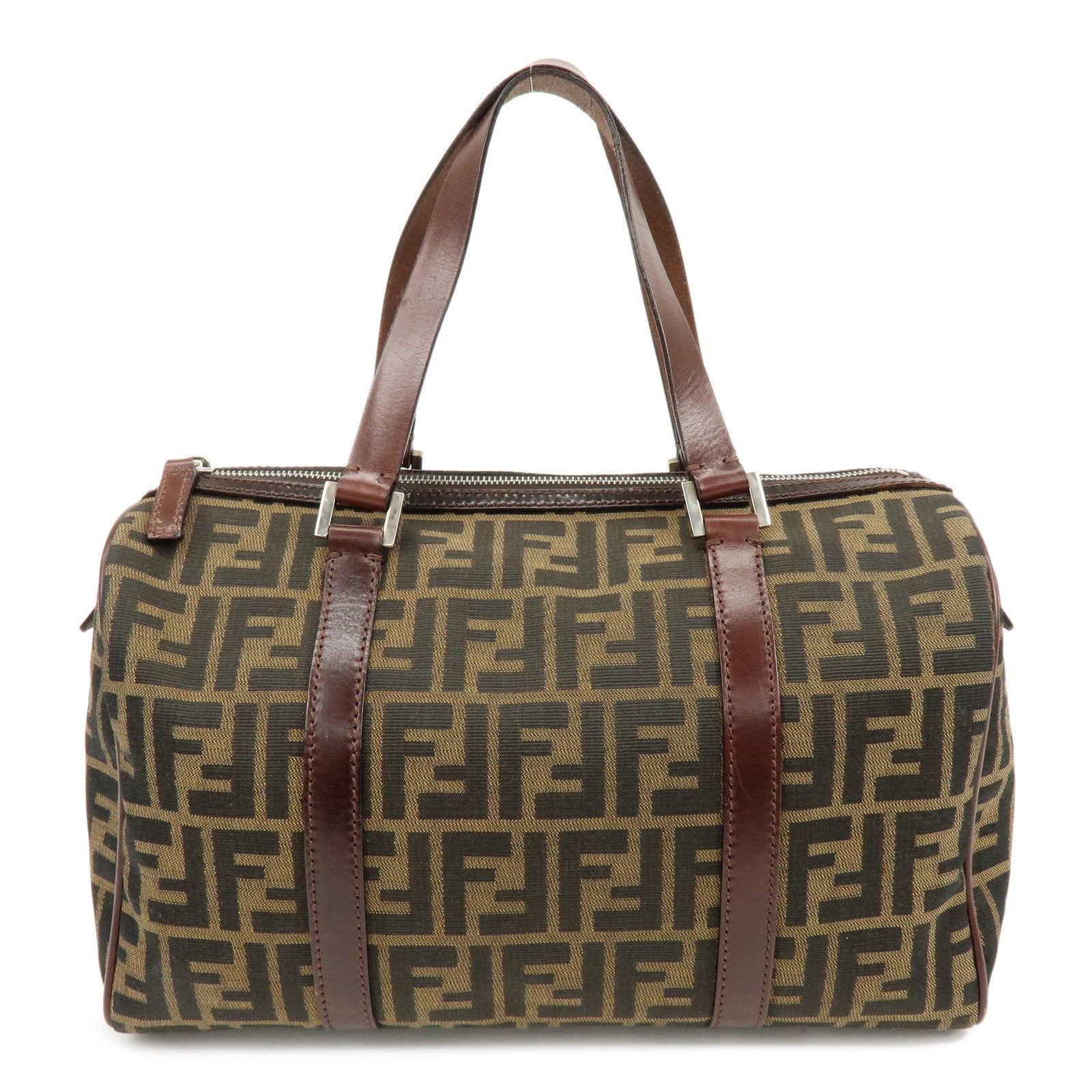 FENDI Zucca Canvas Leather Boston Bag Hand Bag Brown 16327