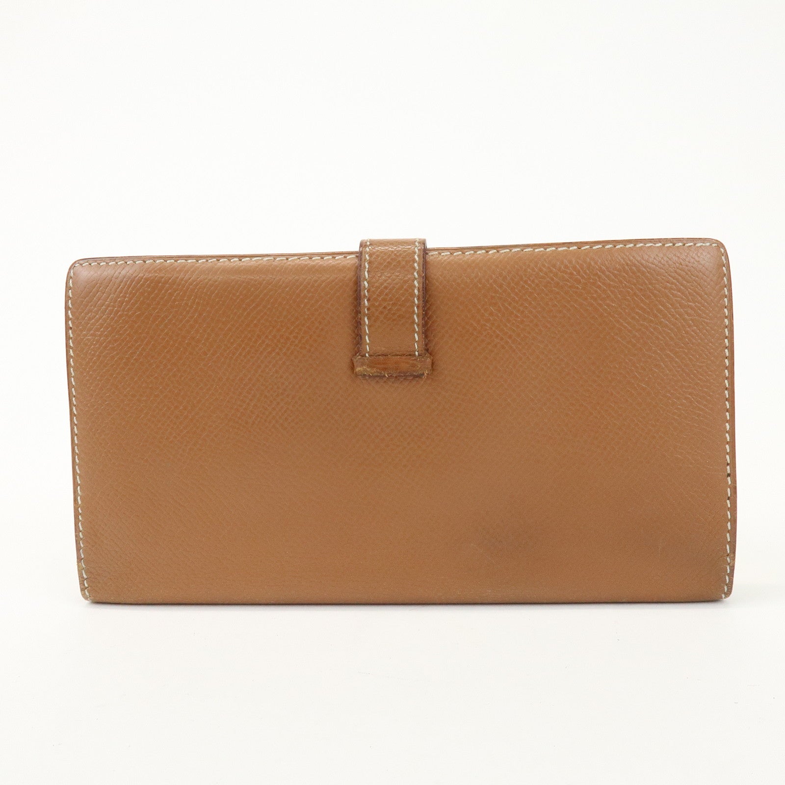 HERMES Béarn Classic Leather Long Wallet Chevrelle Gold