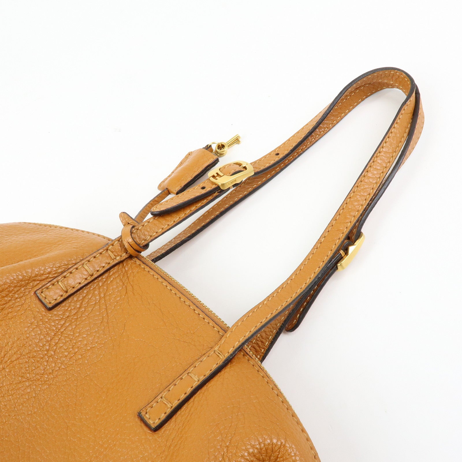 FENDI Chameleon Selleria Leather Tote Bag Shoulder Bag Brown 8BN232