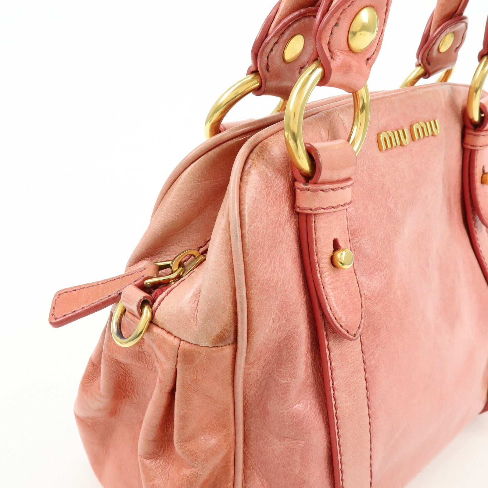 MIU MIU Leather 2Way Bag Hand Bag Shoulder Bag Pink