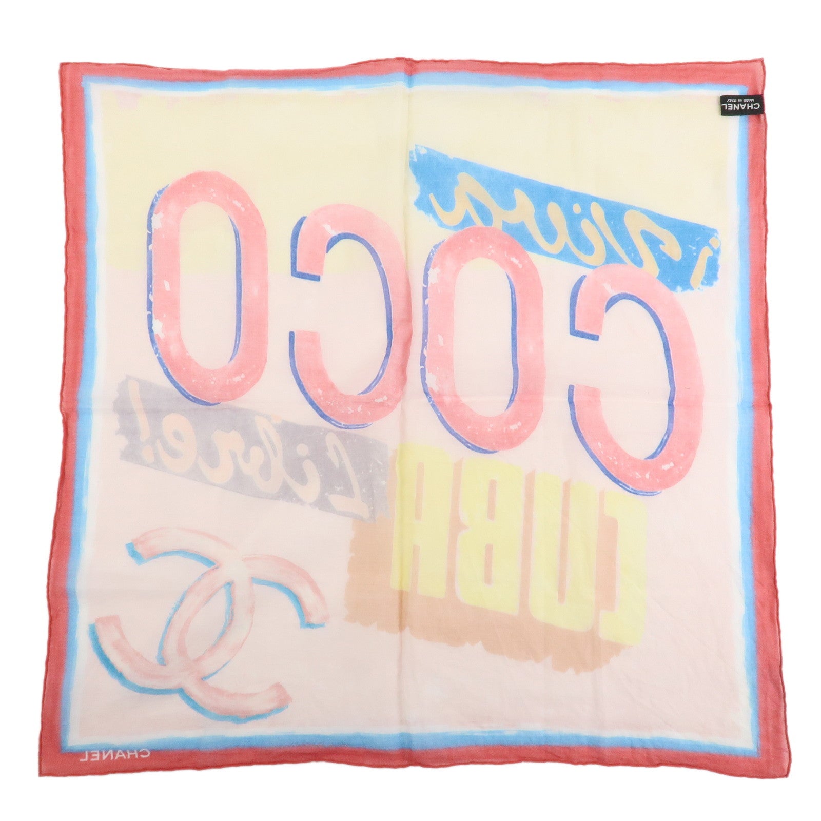 CHANEL Cotton 100％ Scarf Handkerchief Multicolor Pink Used
