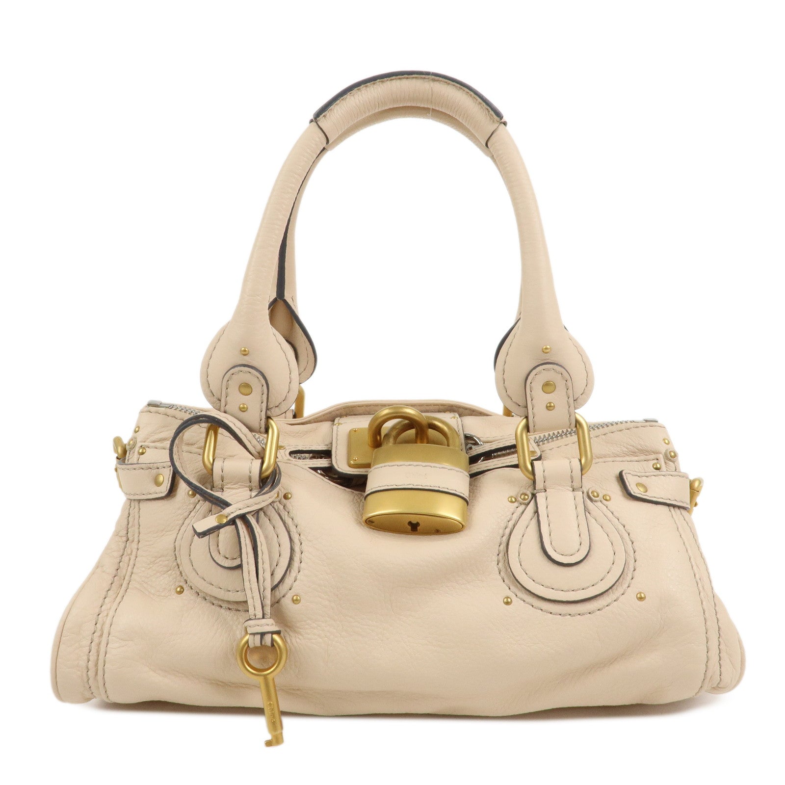Chloe Paddington Leather Medium Shoulder Bag Hand Bag Beige