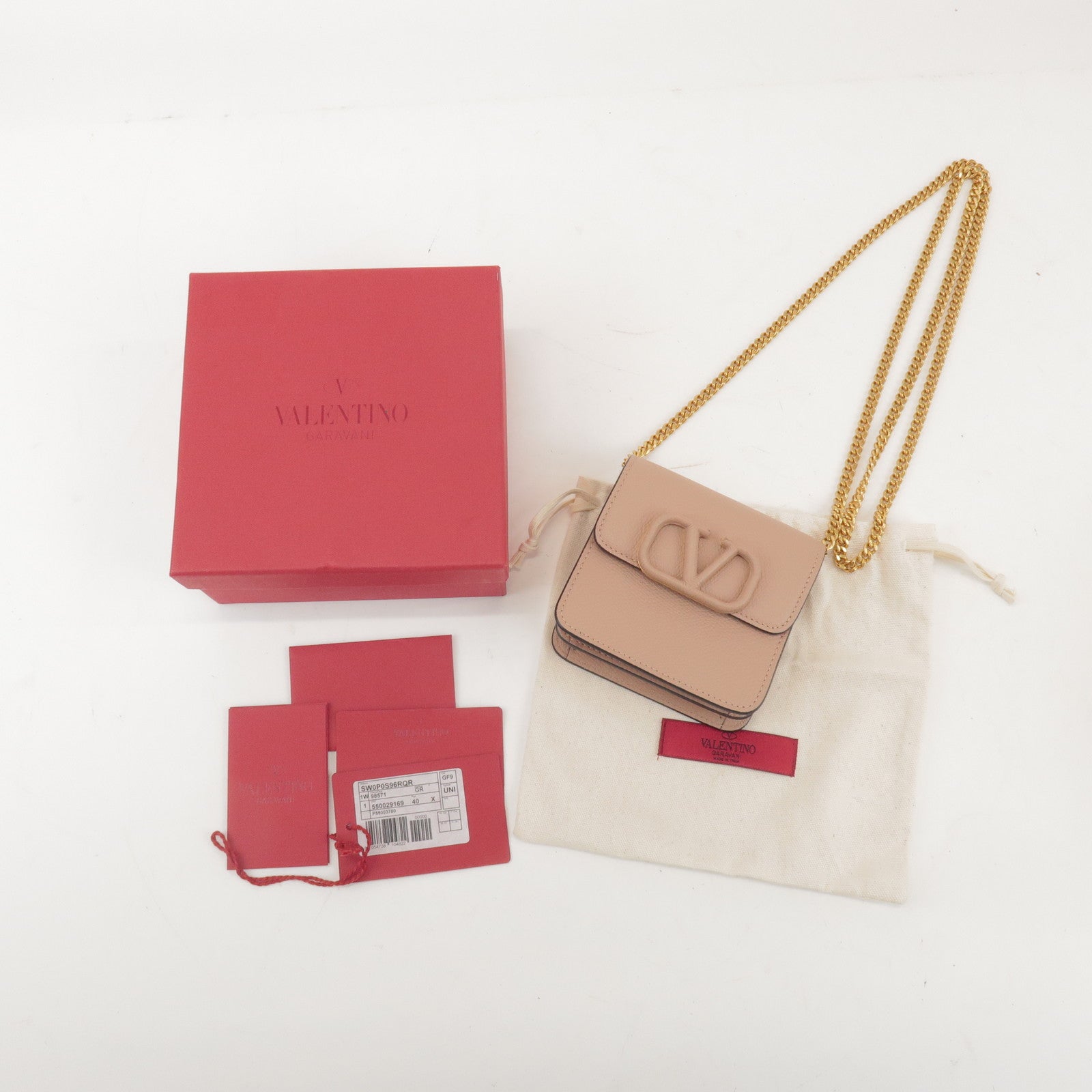 VALENTINO V Sling Leather Shoulder Bag Crossbody Bag Pink Beige