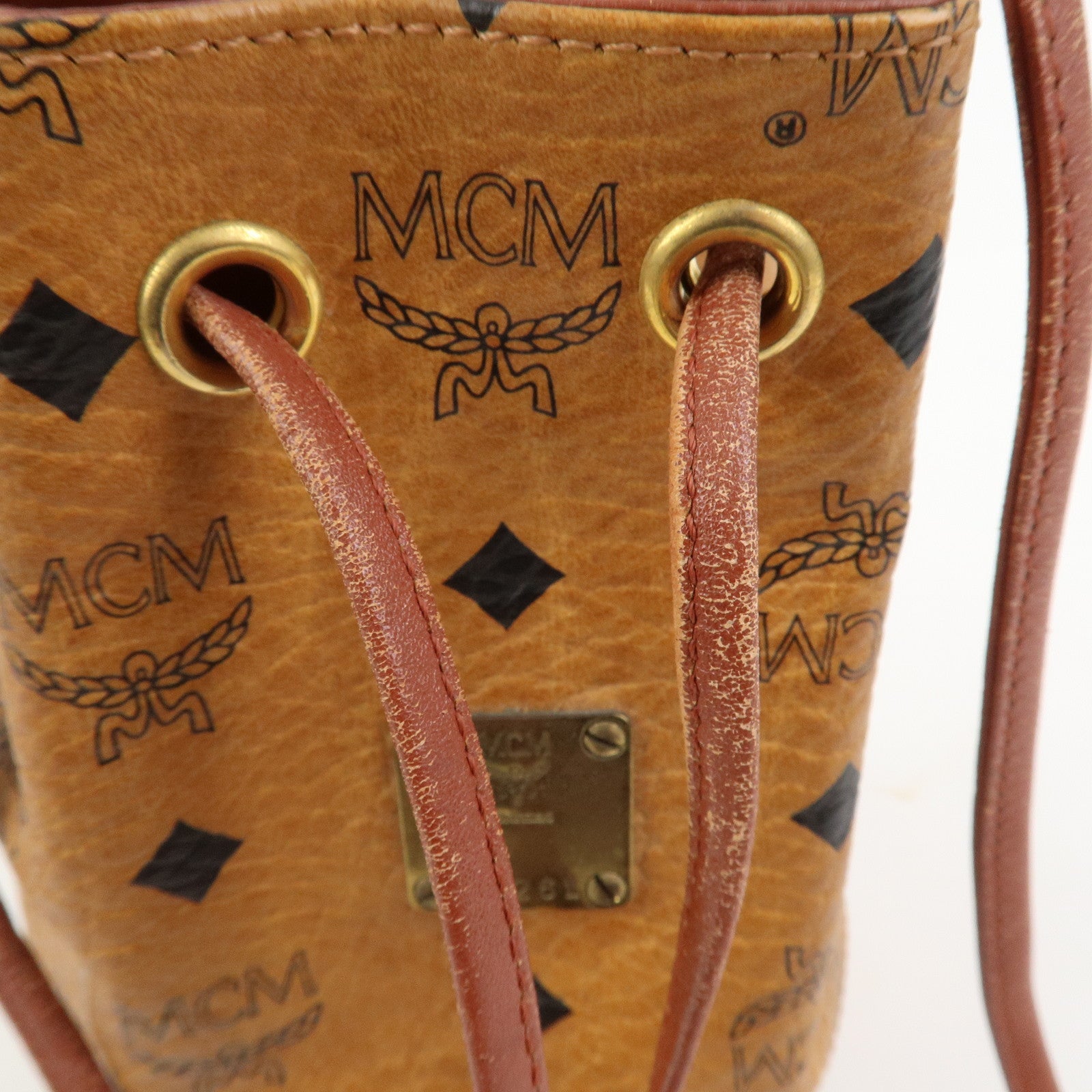 MCM Visetos Leather Drawstring Shoulder Bag Brown