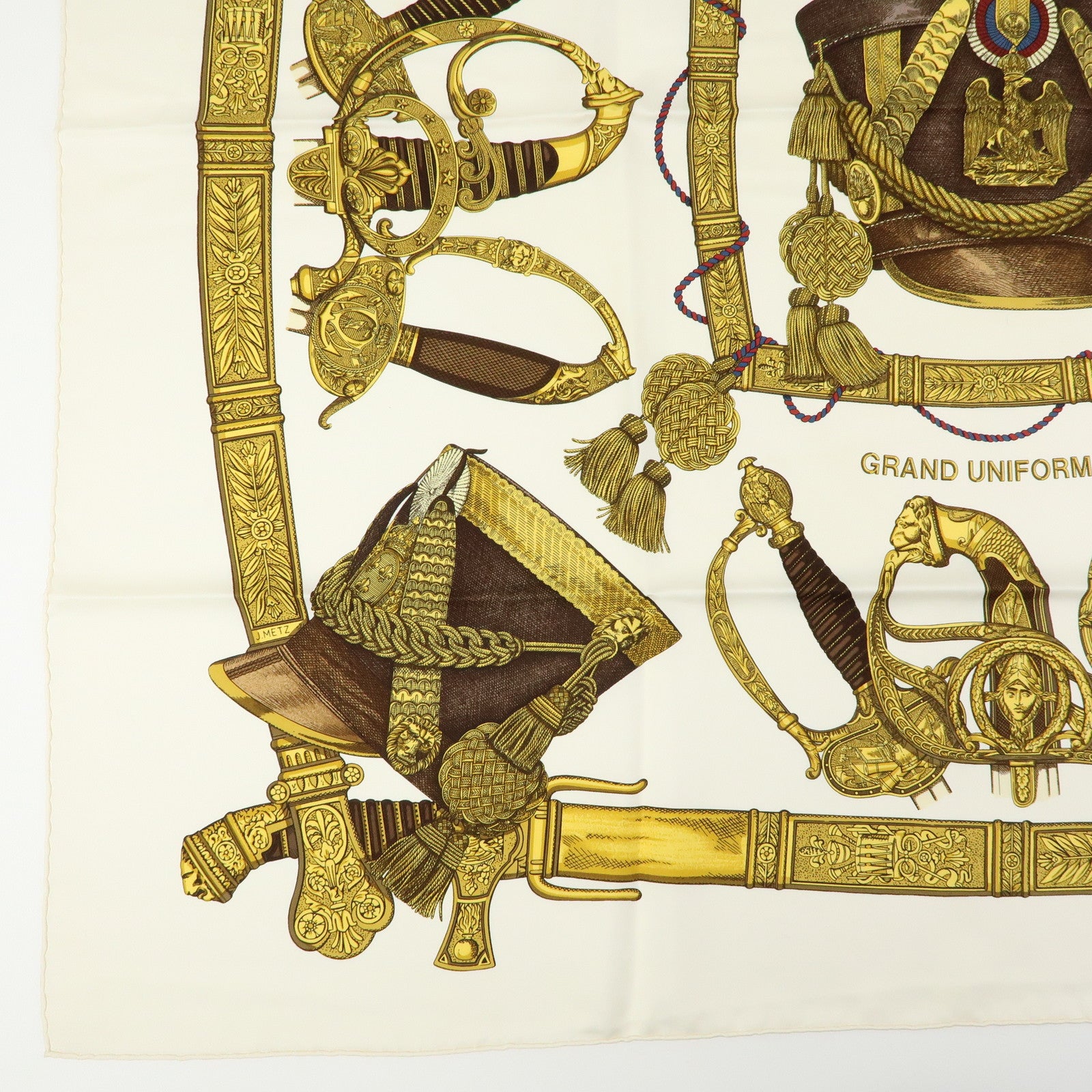 HERMES Carre 90 Set of 2 Silk 100% Scarf Gold Ivory Red