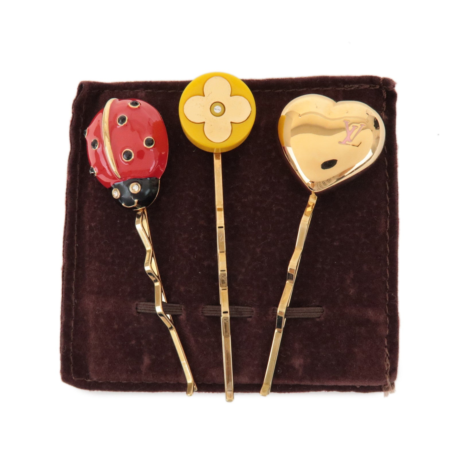 Louis Vuitton Set of 3 Plastic Metal Hair Pin Red Yellow M92349