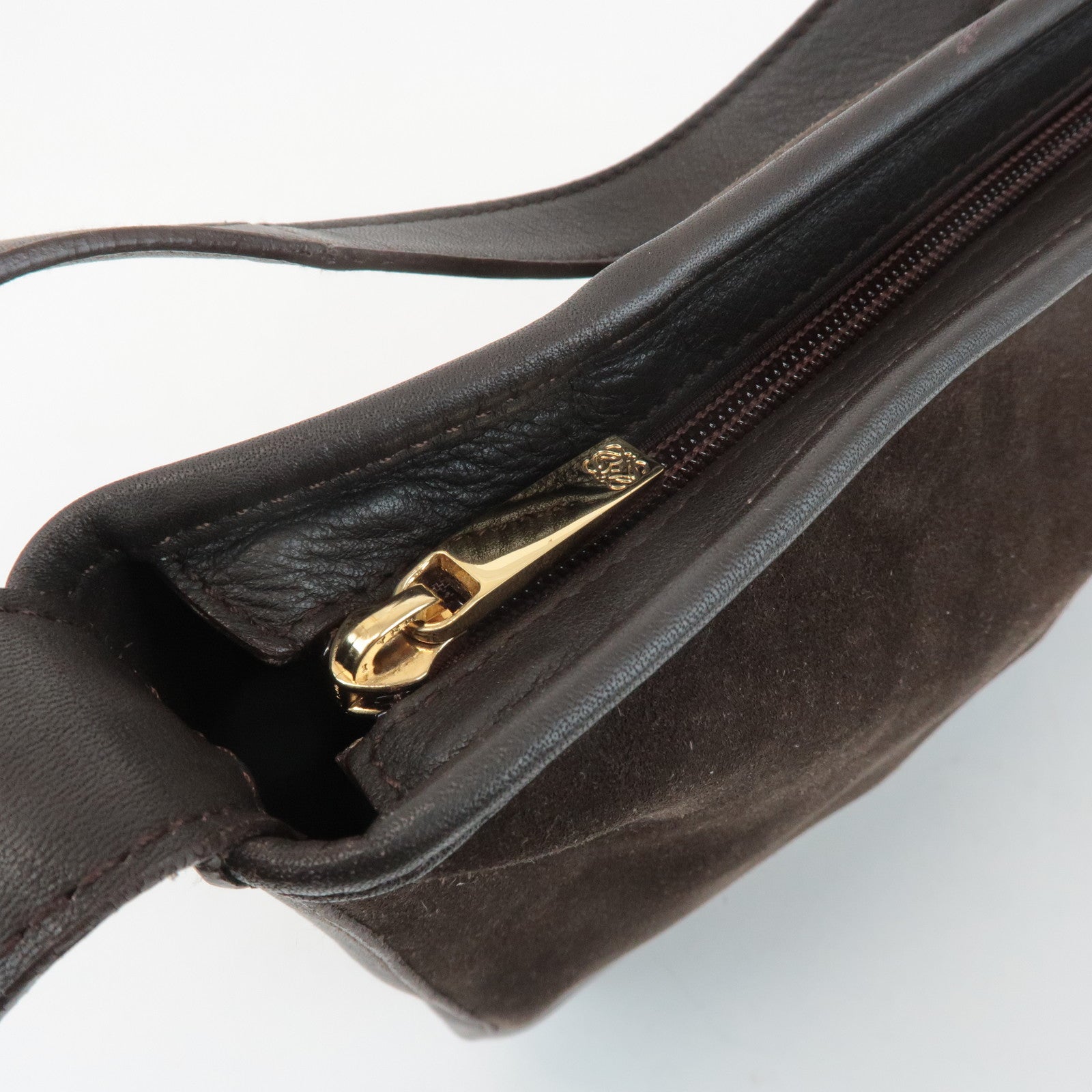 LOEWE Anagram Suede Leather Shoulder Bag Brown Used