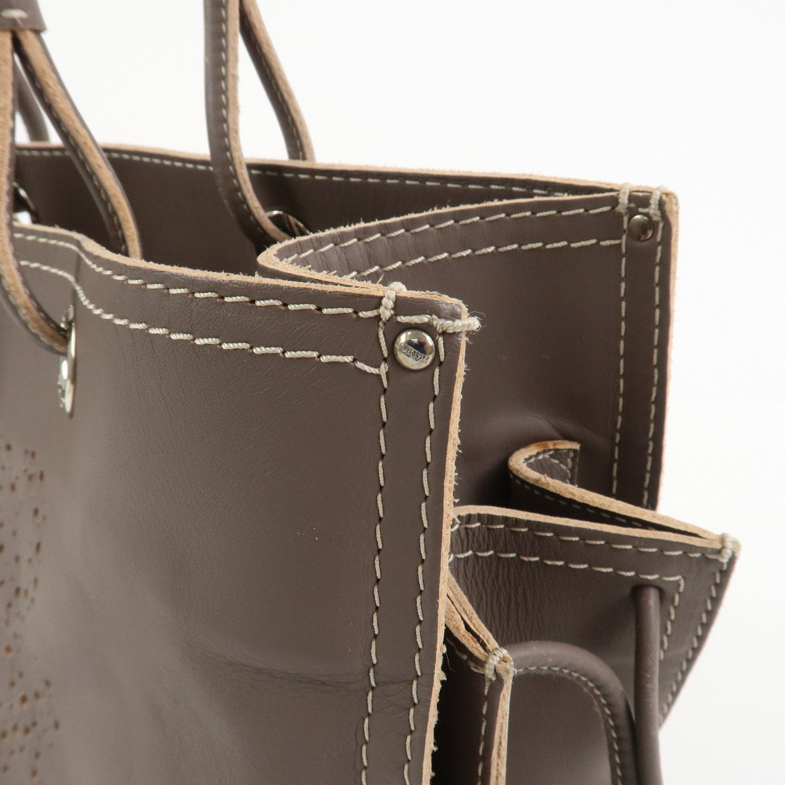 LOEWE Anagram Logo Leather Shopper Tote Bag Shoulder bag Brown