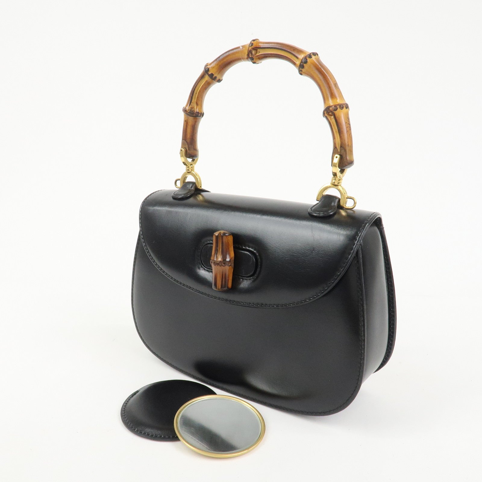 GUCCI Bamboo Leather 2WAY Bag Hand Bag Black 000 2046