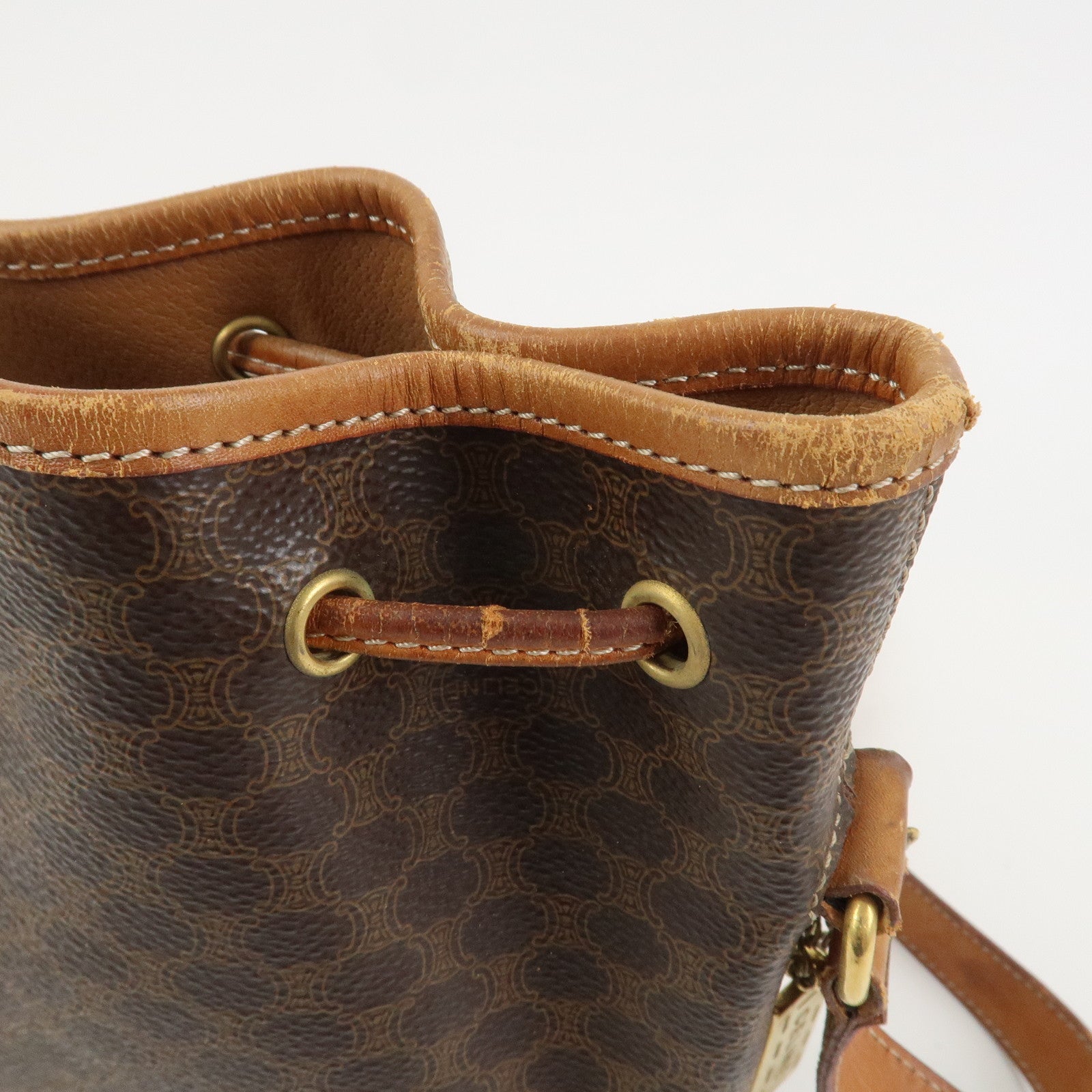 CELINE Macadam PVC Canvas Leather Shoulder Bag Crossbody Bag Brown