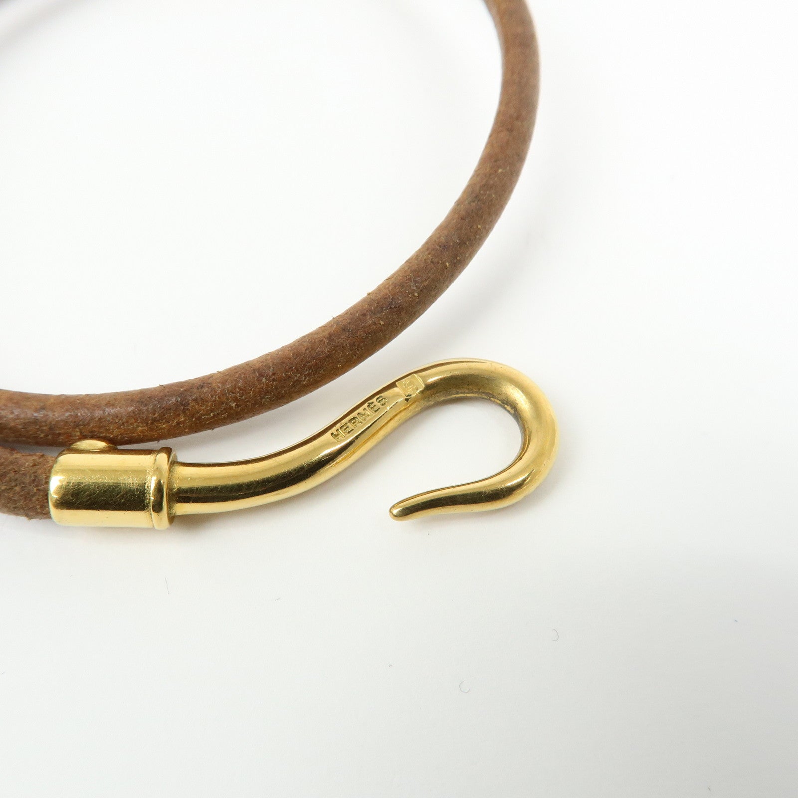 HERMES Jumbo Choker Leather Metal Bracelet Gold Brown
