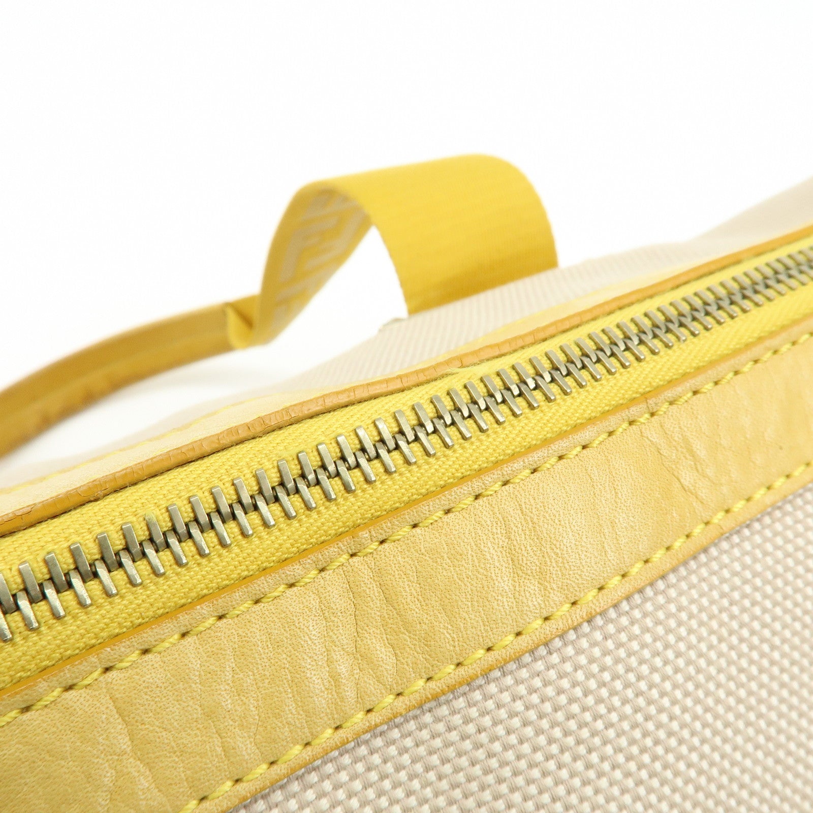 FENDI Zucca Canvas Leather Tote Bag Hand Bag Yellow Beige 8BN141MZH