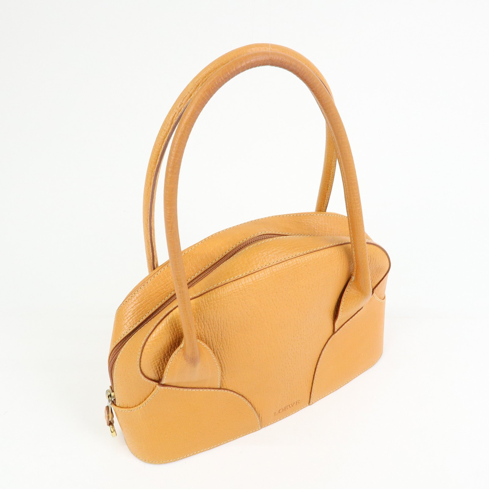 LOEWE Logo Embossed Leather Hand Bag Shoulder Bag Camel