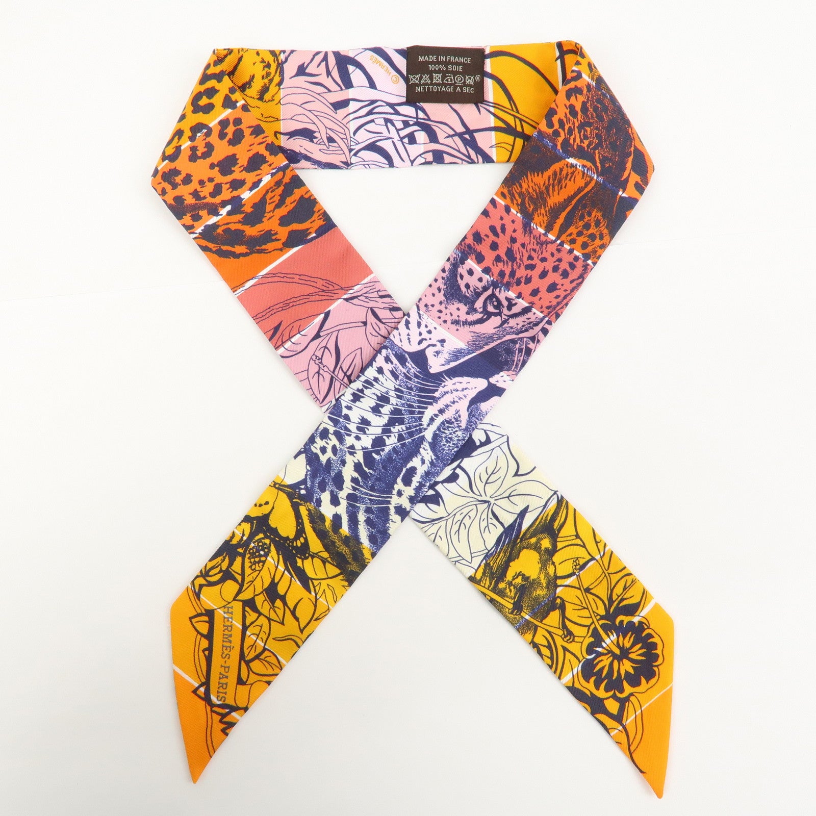 HERMES Twilly Silk 100% DIP DYE JUNGLE LOVE Scarf Orange