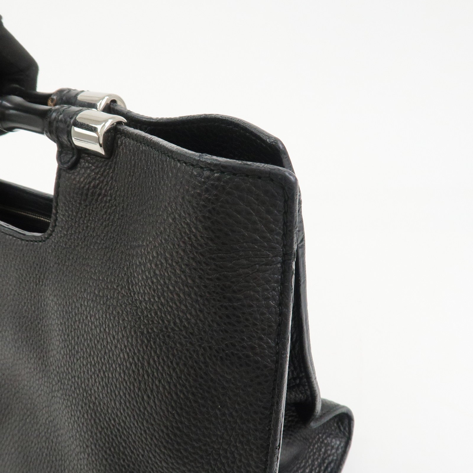 GUCCI Bamboo Leather 2WAY Bag Hand Bag Shoulder Bag Black 370829