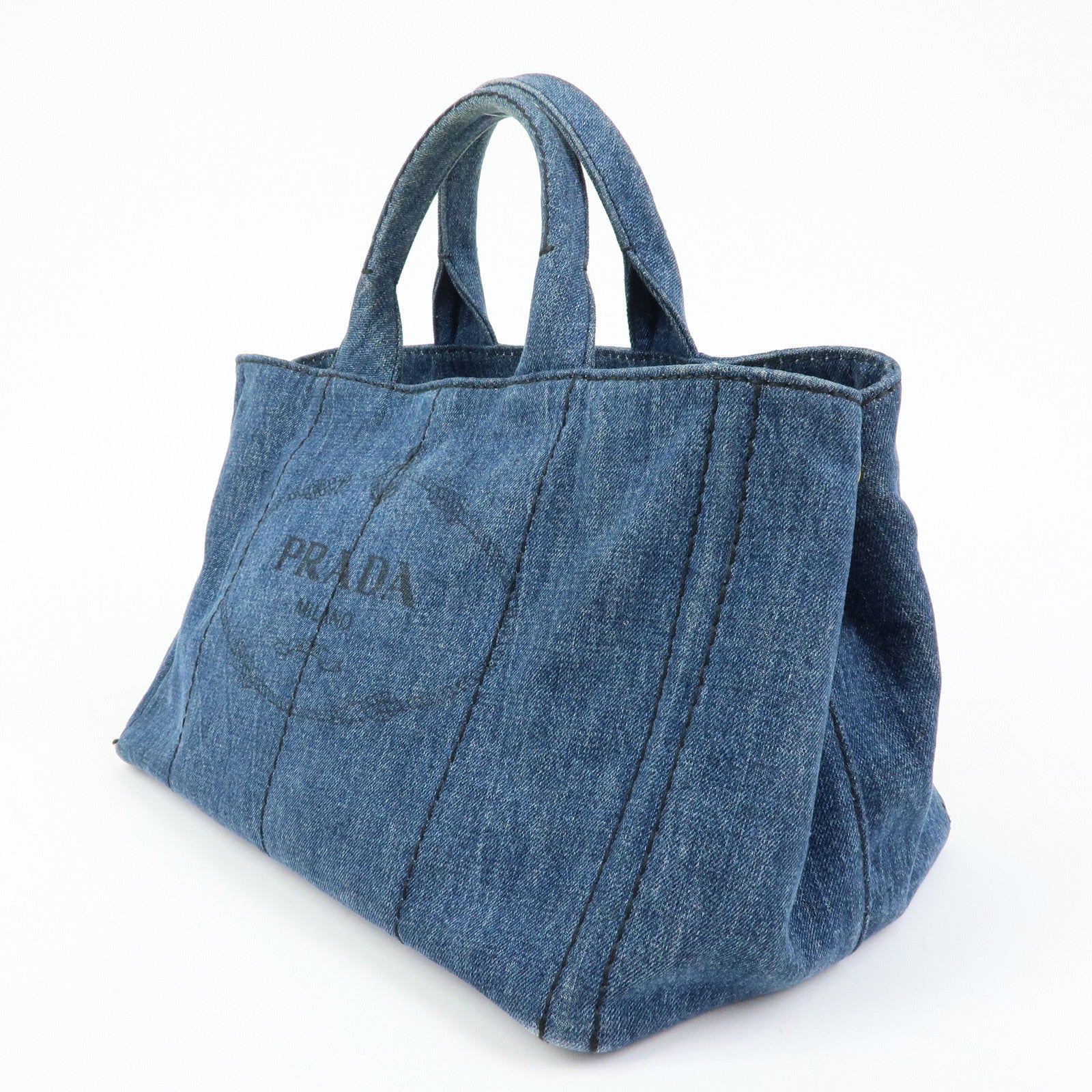 PRADA Triangle Logo Canapa Denim Large 2Way Bag Tote Bag B2642B