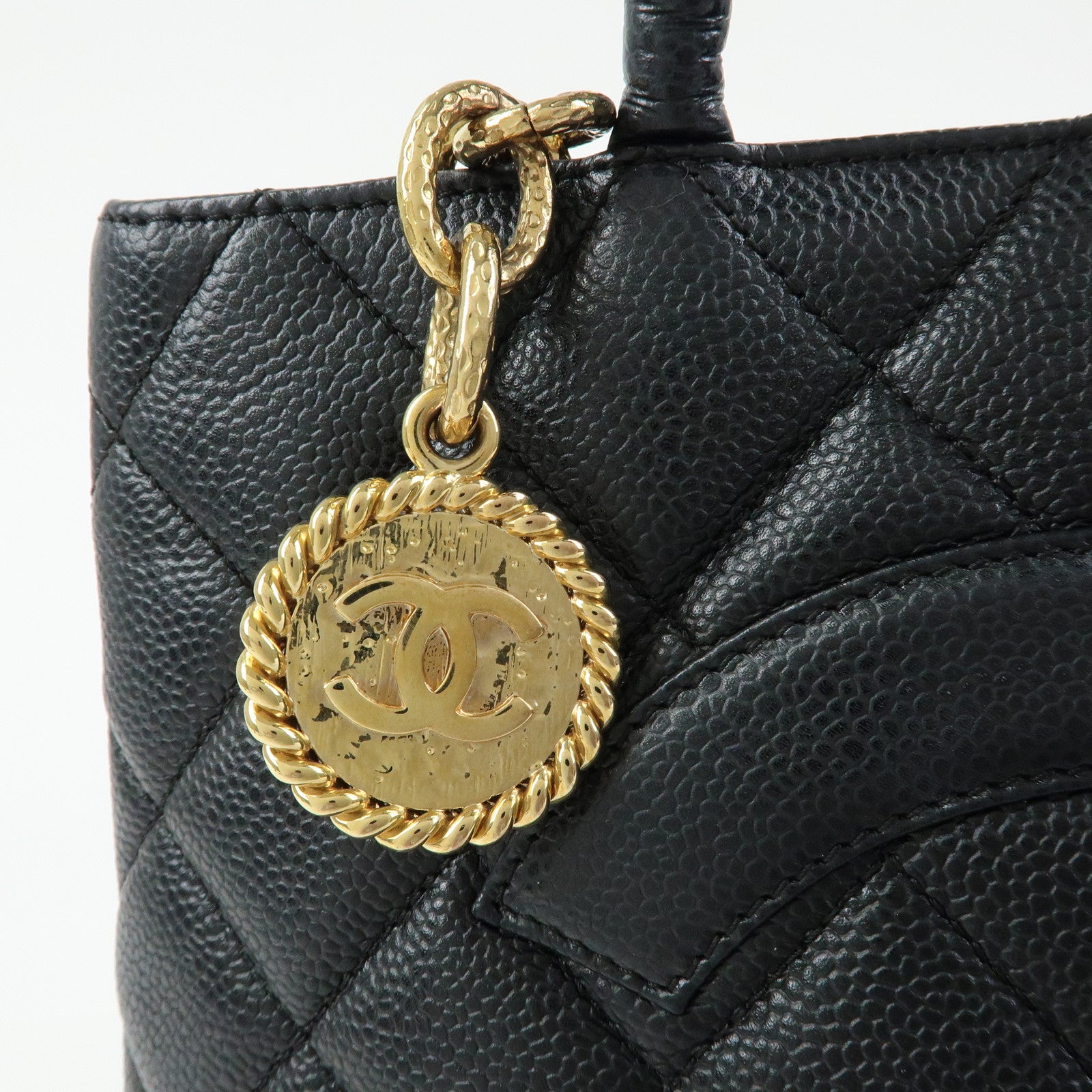 CHANEL Matelasse COCO Mark Medallion Caviar Skin Tote Bag A01804