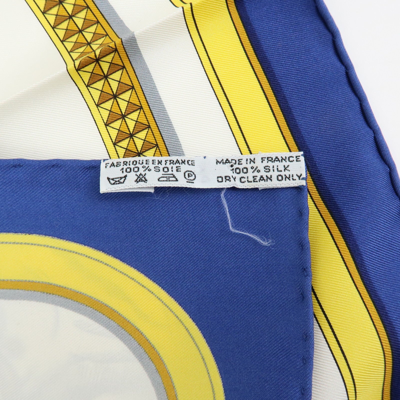 HERMES Carre 90 Silk 100% Scarf GRAND APPARAT White Yellow Navy
