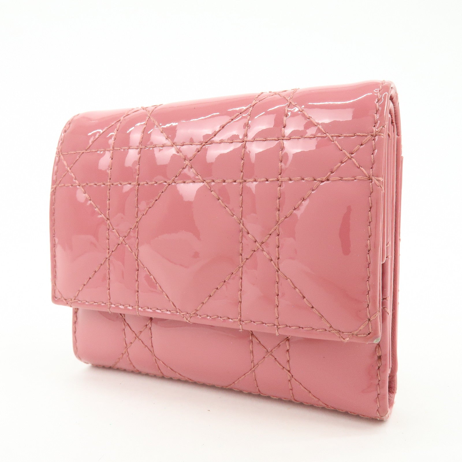 Christian Dior Canage Patent Leather Compact Wallet Pink