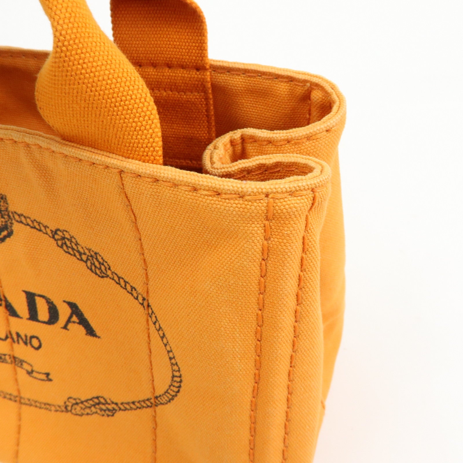 PRADA Triangle Logo Canapa Mini Canvas Tote Hand Bag Orange BN2439