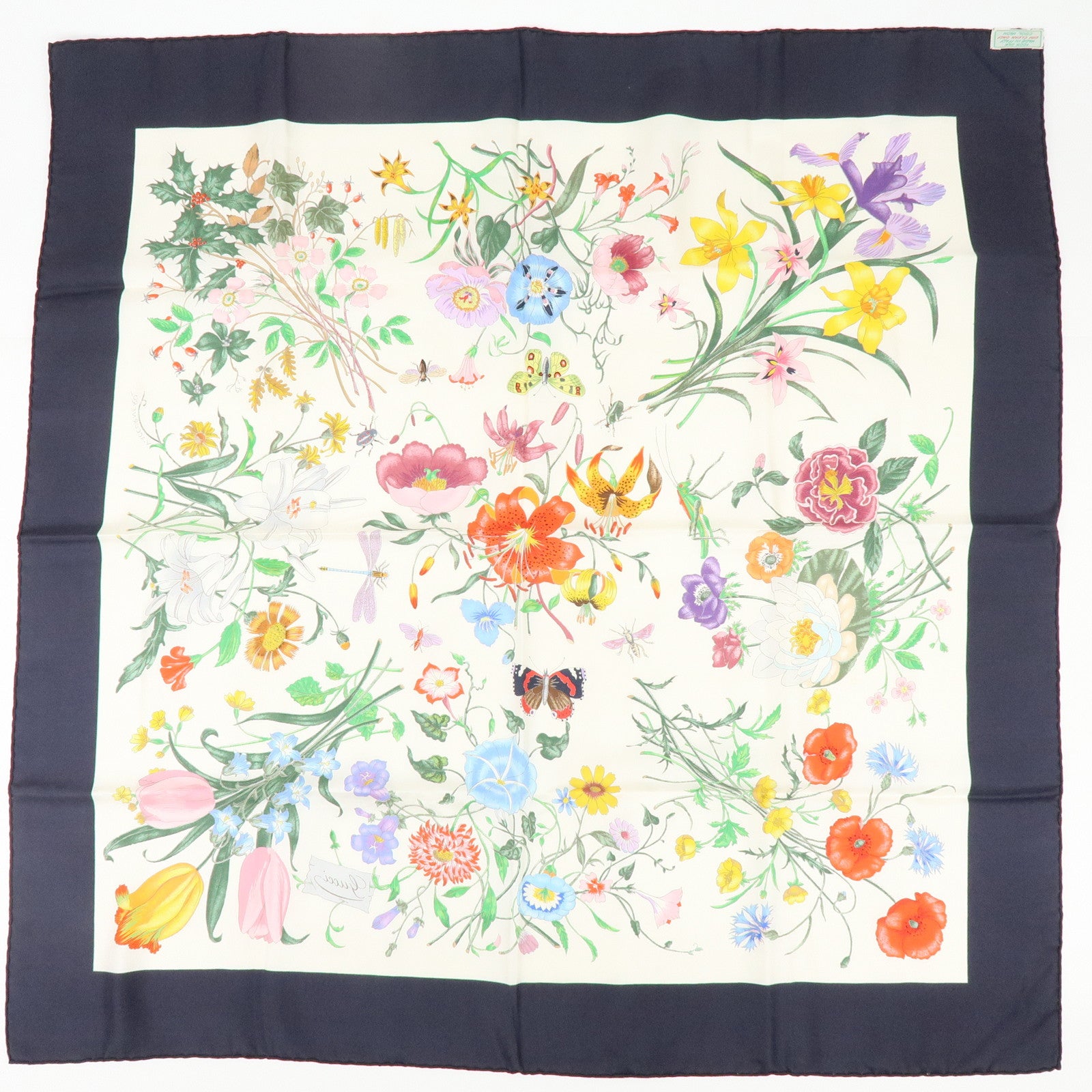 GUCCI Flora Set of 2 Silk 100% Navy White Yellow Multicolor