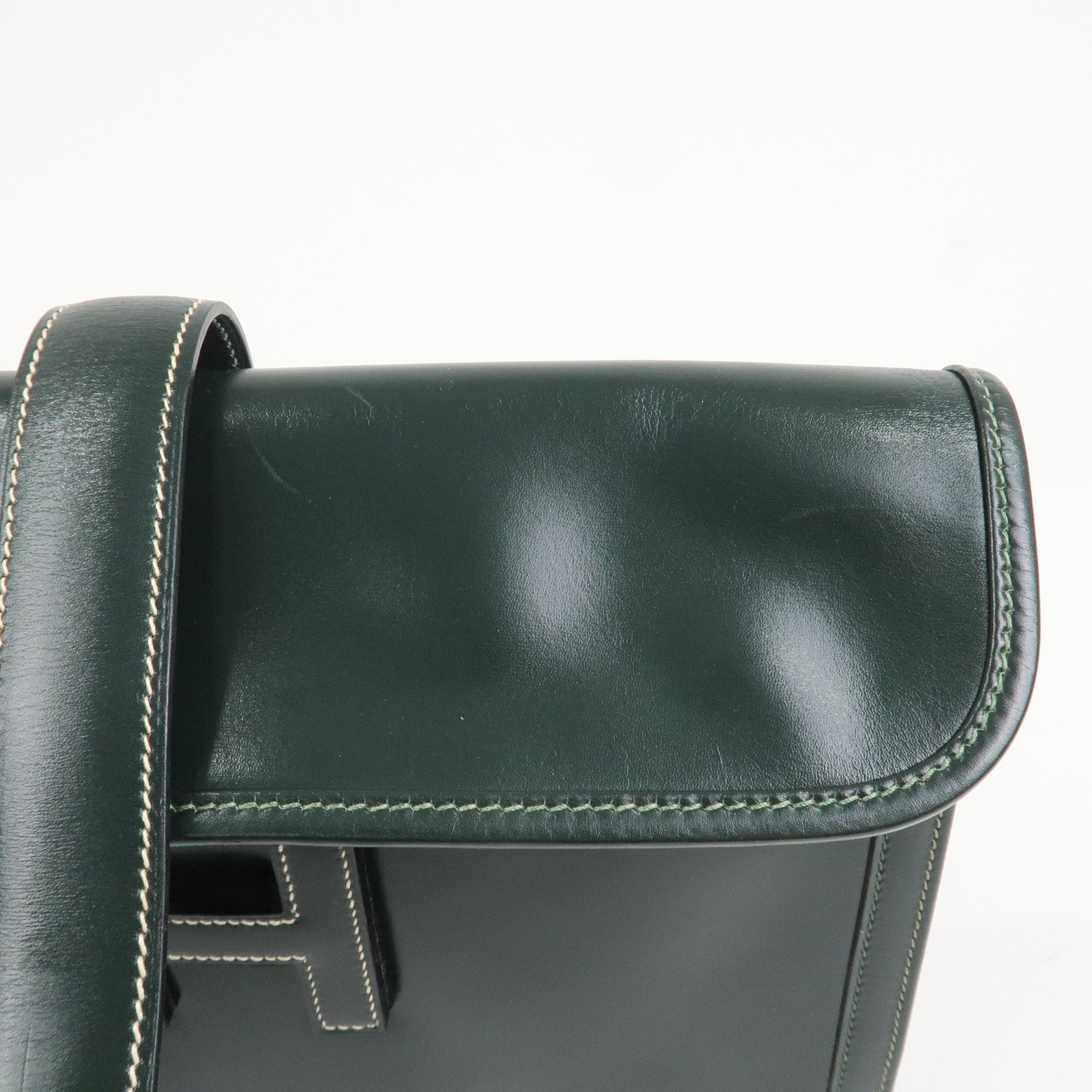 HERMES Box Calf Gige PM Clutch Bag O Stamped Dark Green