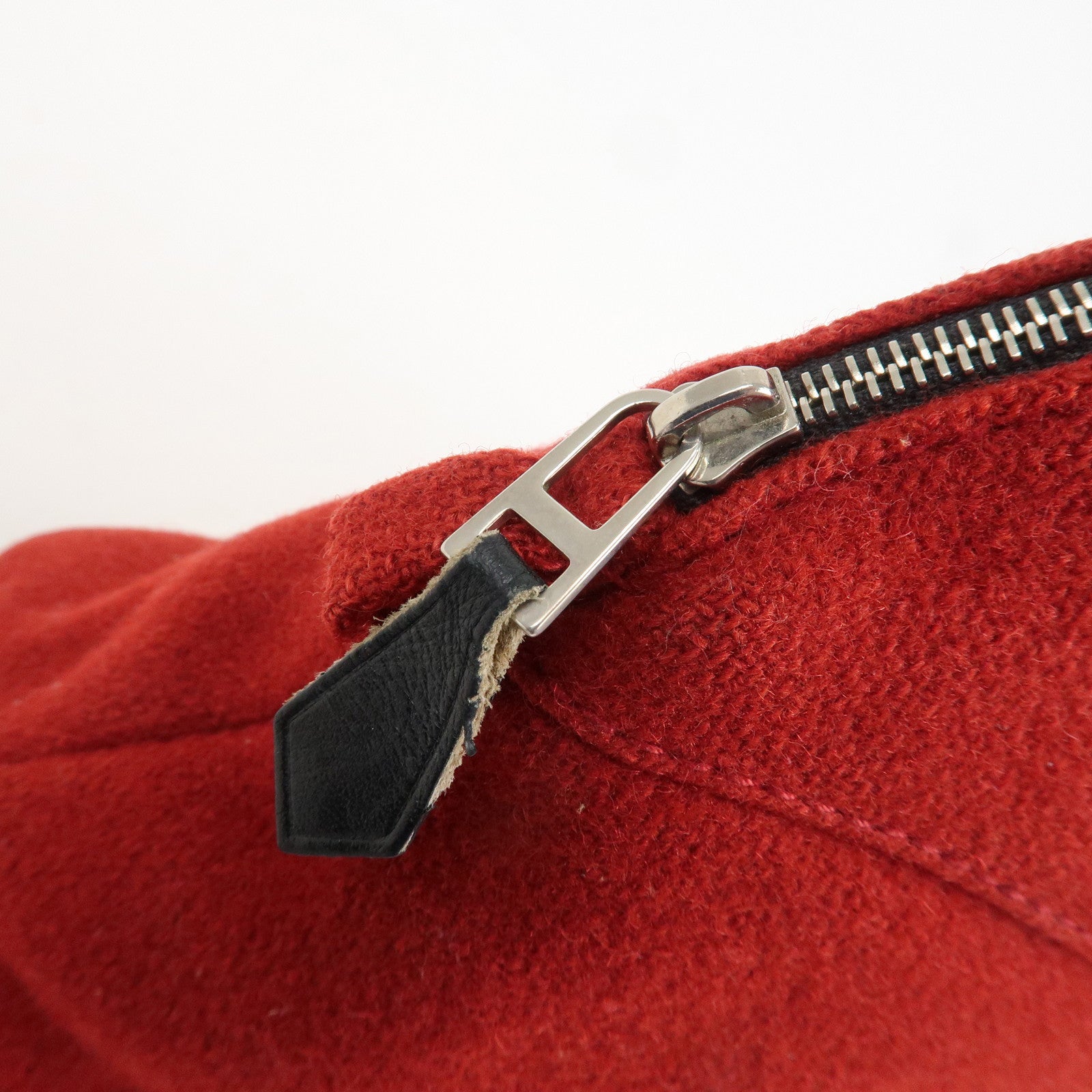 HERMES Wool 100% Leather Bolide Pouch MM Cosmetic Pouch Red