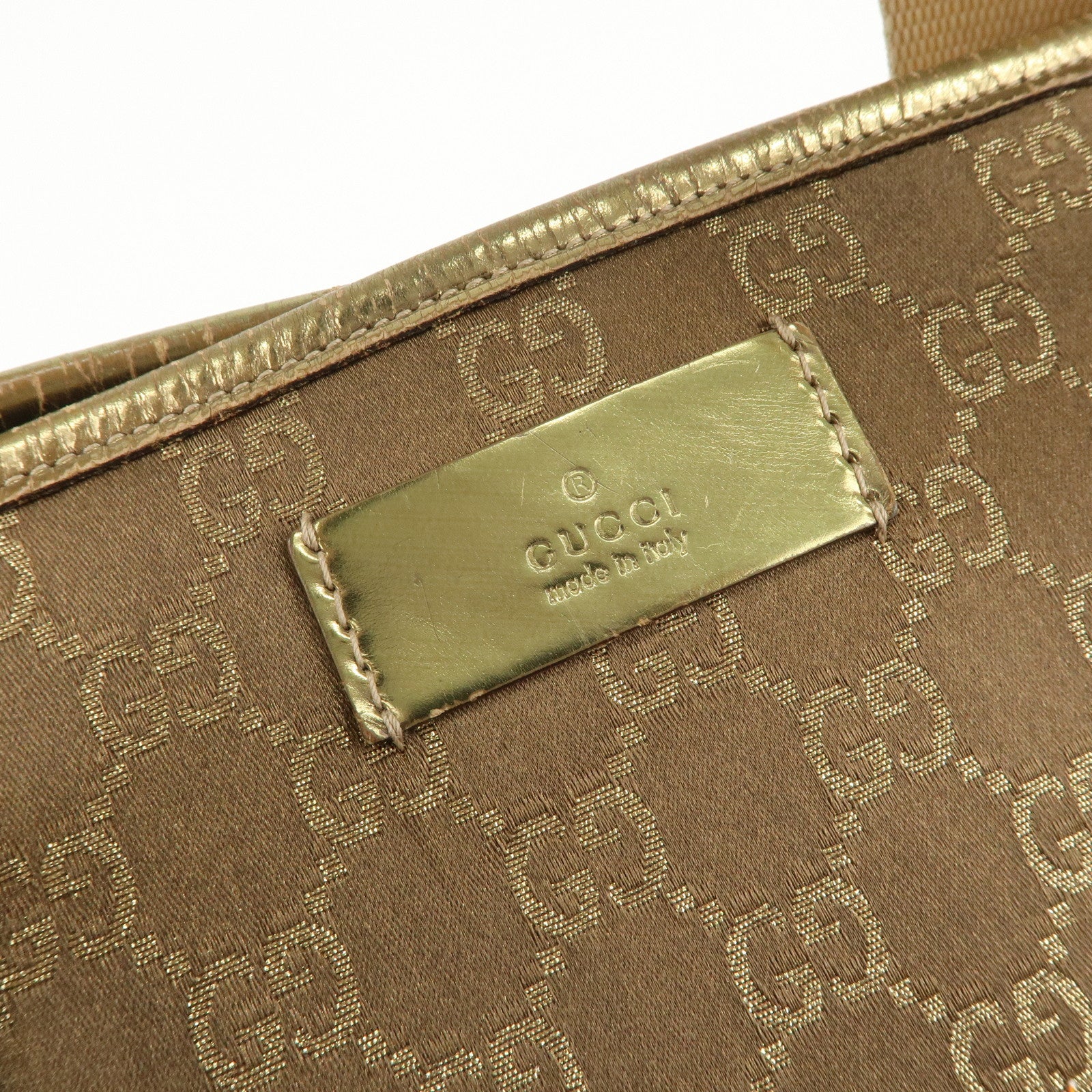 GUCCI Logo GG Canvas Leather Tote Bag Hand Bag Brown Gold 267474