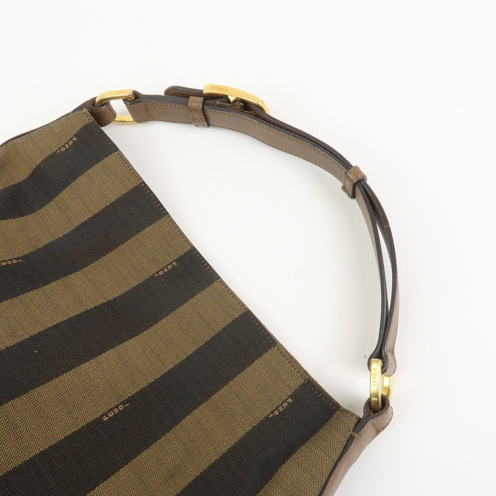 FENDI Pecan Canvas Leather Shoulder Bag Brown Black 8BR669